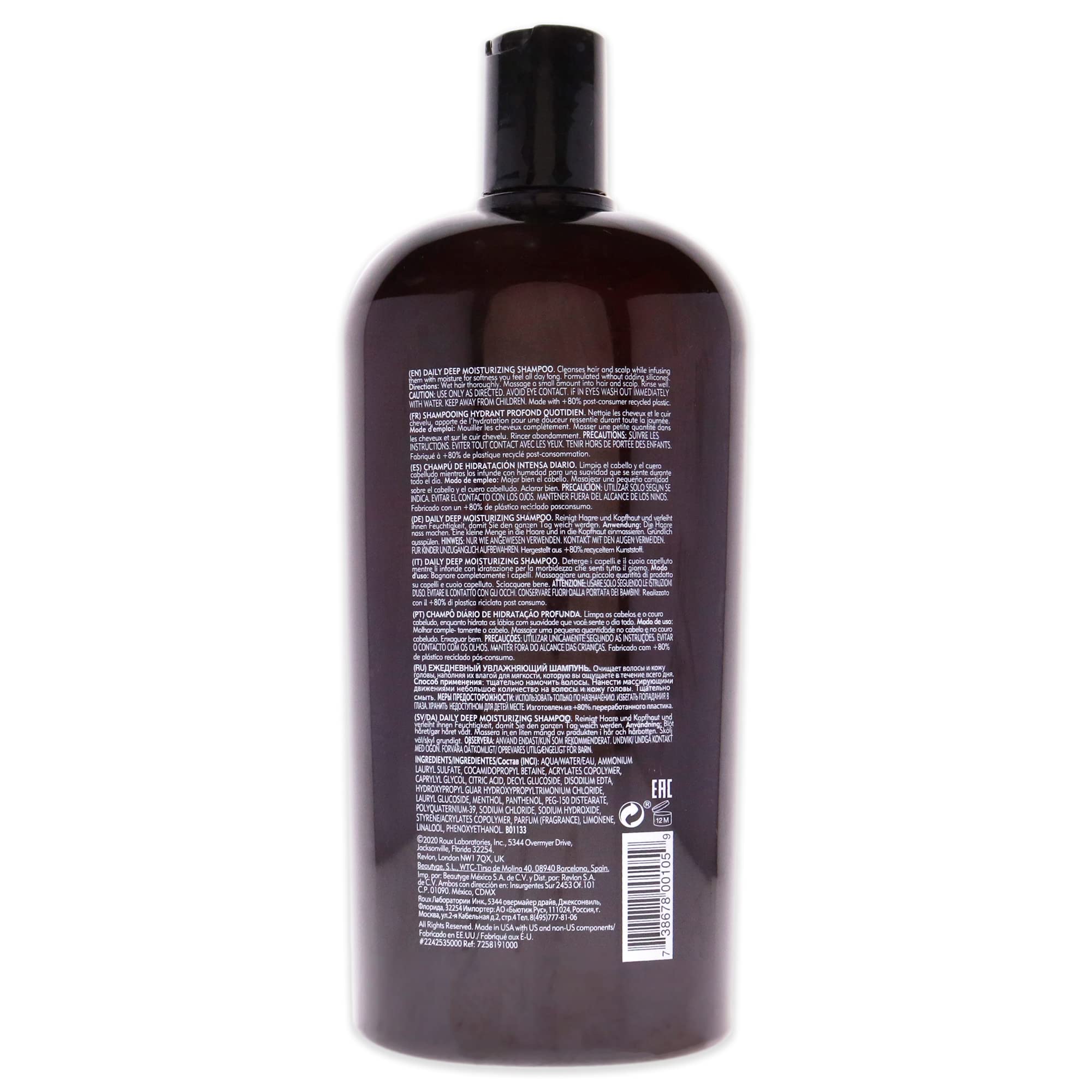 American Crew Daily Moisturizing Shampoo label closeup with usage guidance