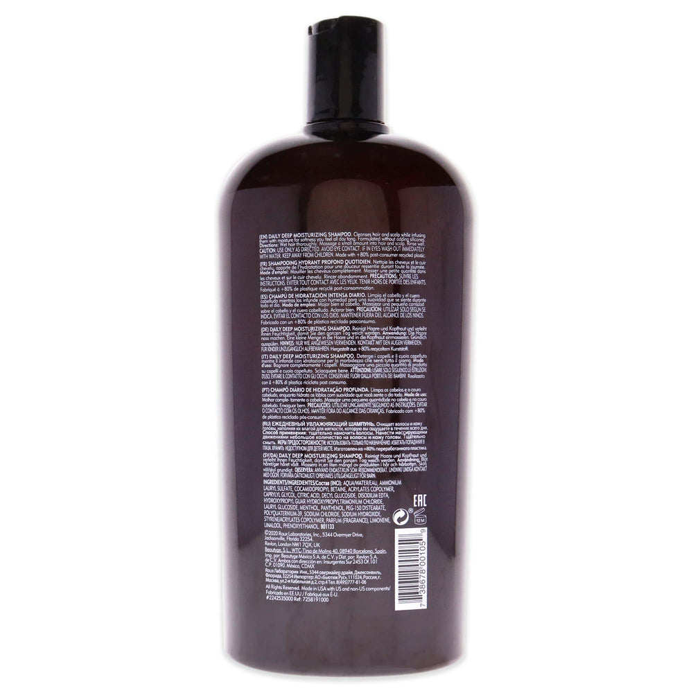 American Crew Daily Moisturizing Shampoo label closeup with usage guidance
