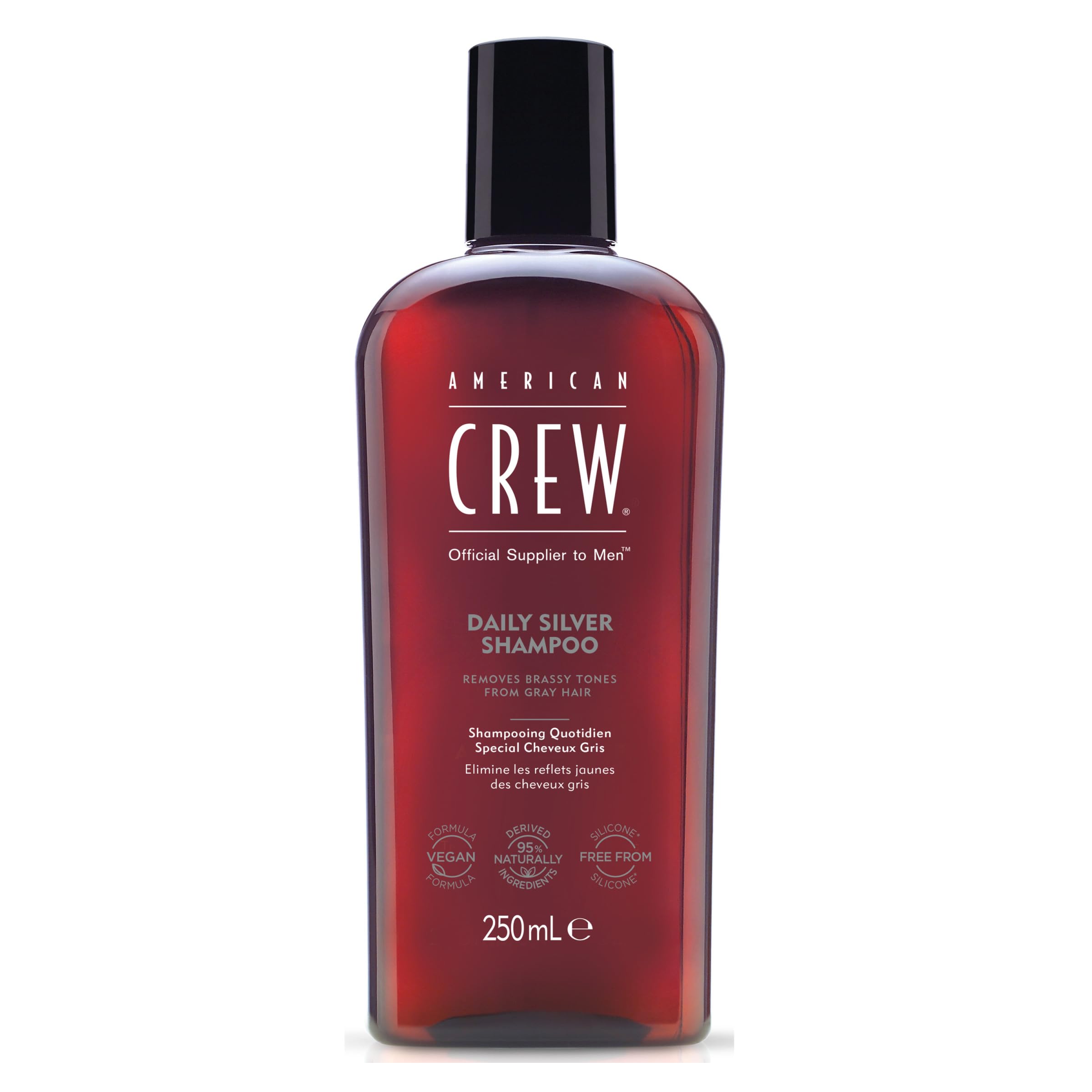 American Crew Daily Silver bottle front showing brassy-tone reduction