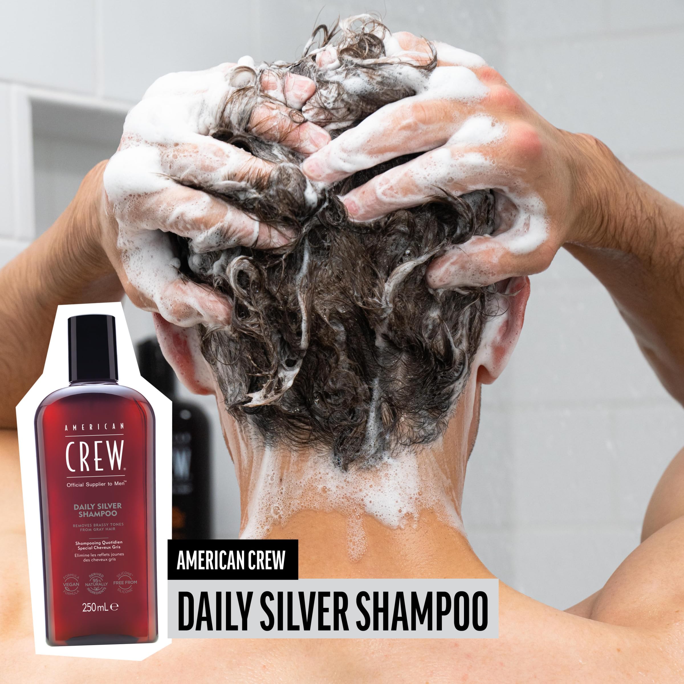 American Crew Daily Silver bottle side view for daily gray-hair care