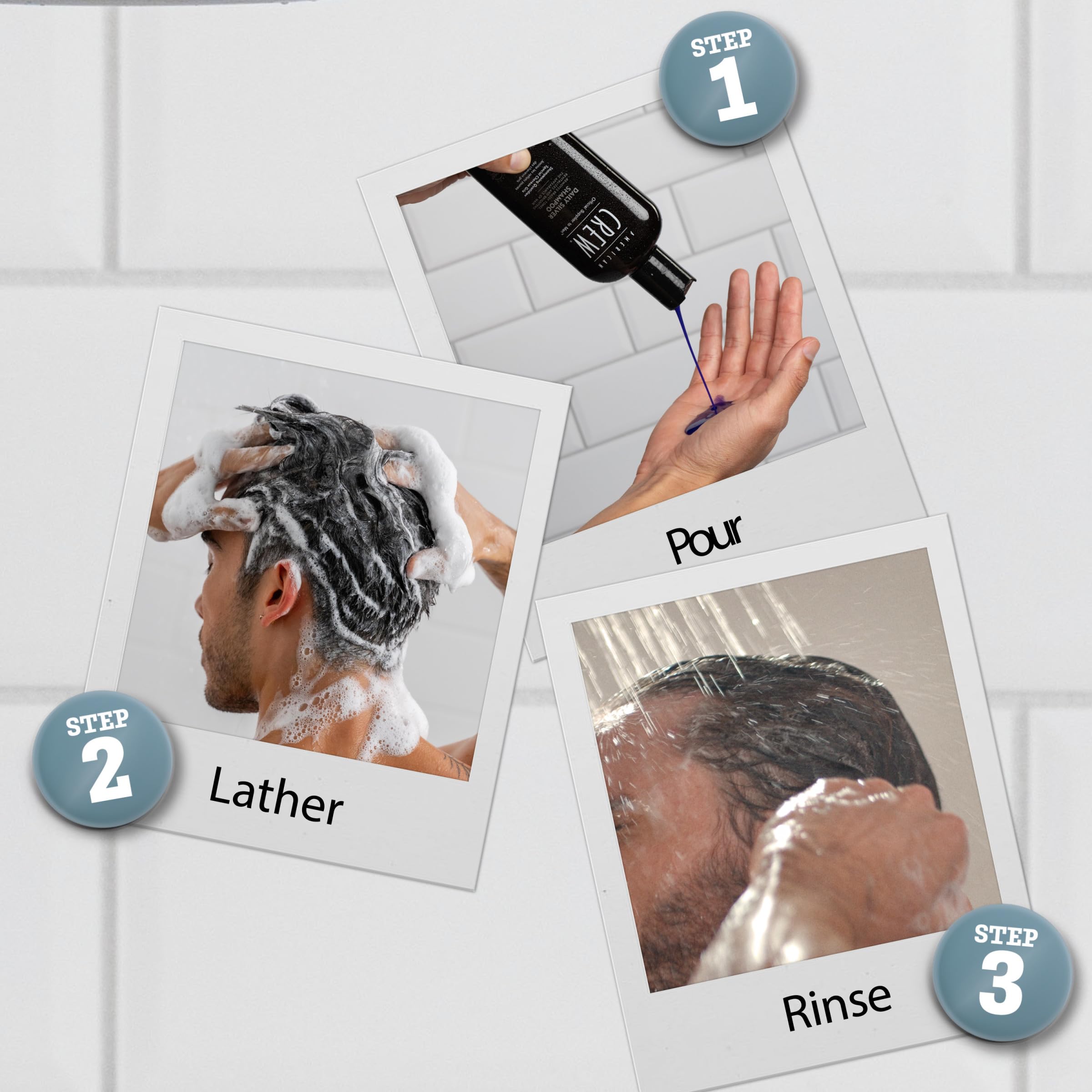 American Crew Daily Silver gray-hair close-up emphasizes mineral and impurity reduction