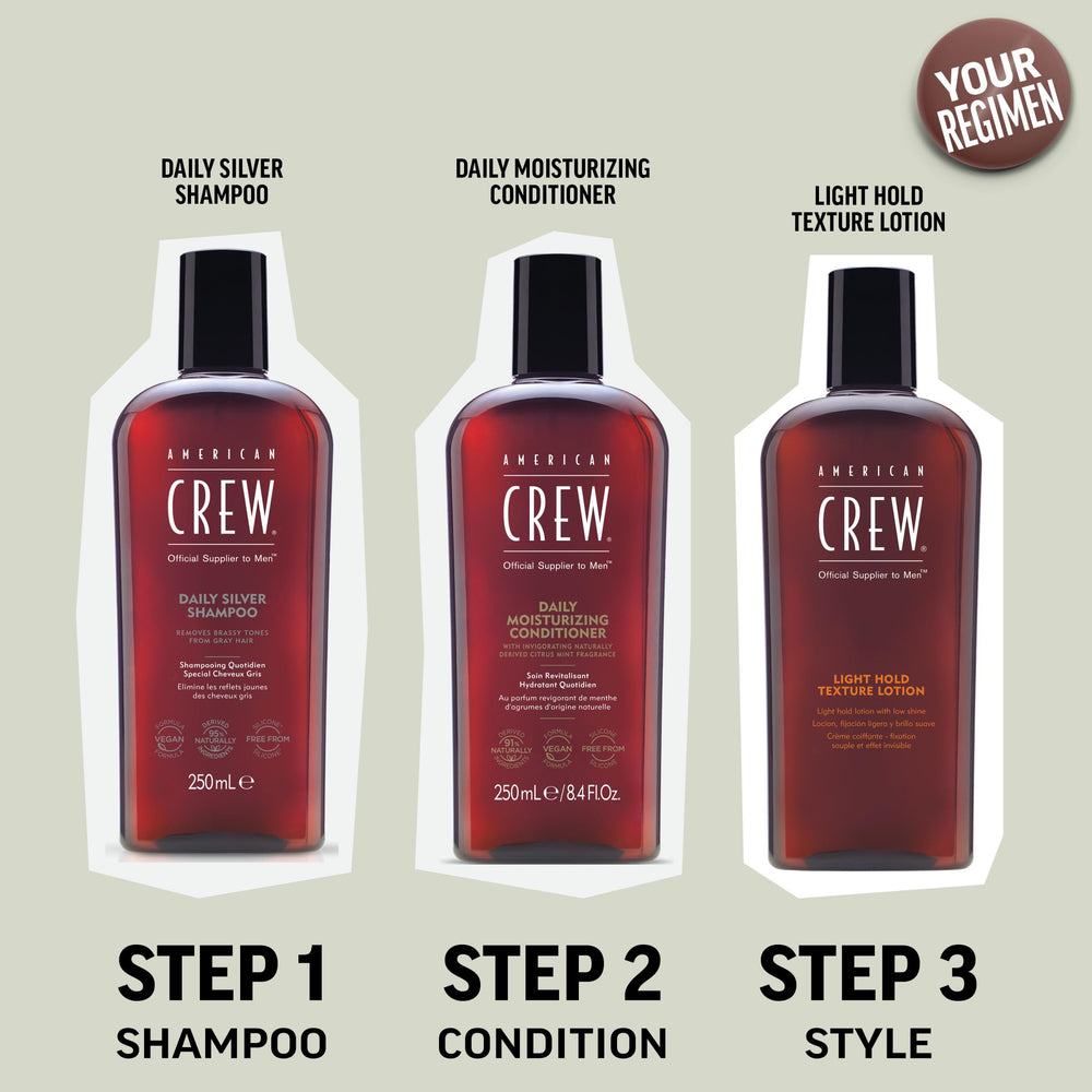 American Crew Daily Silver usage shot shows simple wet massage routine