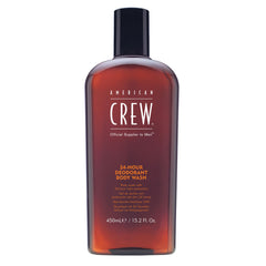 American Crew deodorant body wash bottle front promotes all-day freshness for daily grooming