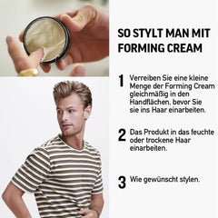 American Crew Forming Cream packaging on shelf highlights easy washout and natural shine
