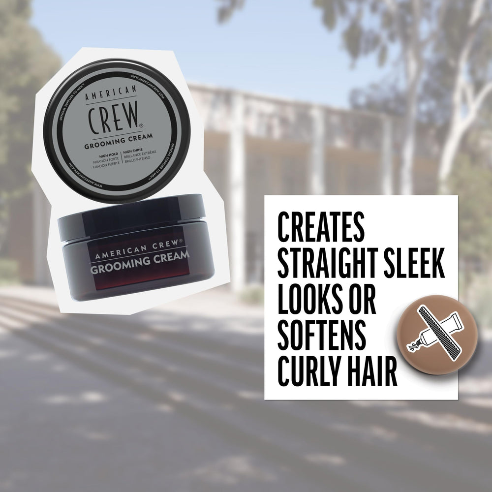 American Crew Grooming Cream high-shine finish on model's hair.