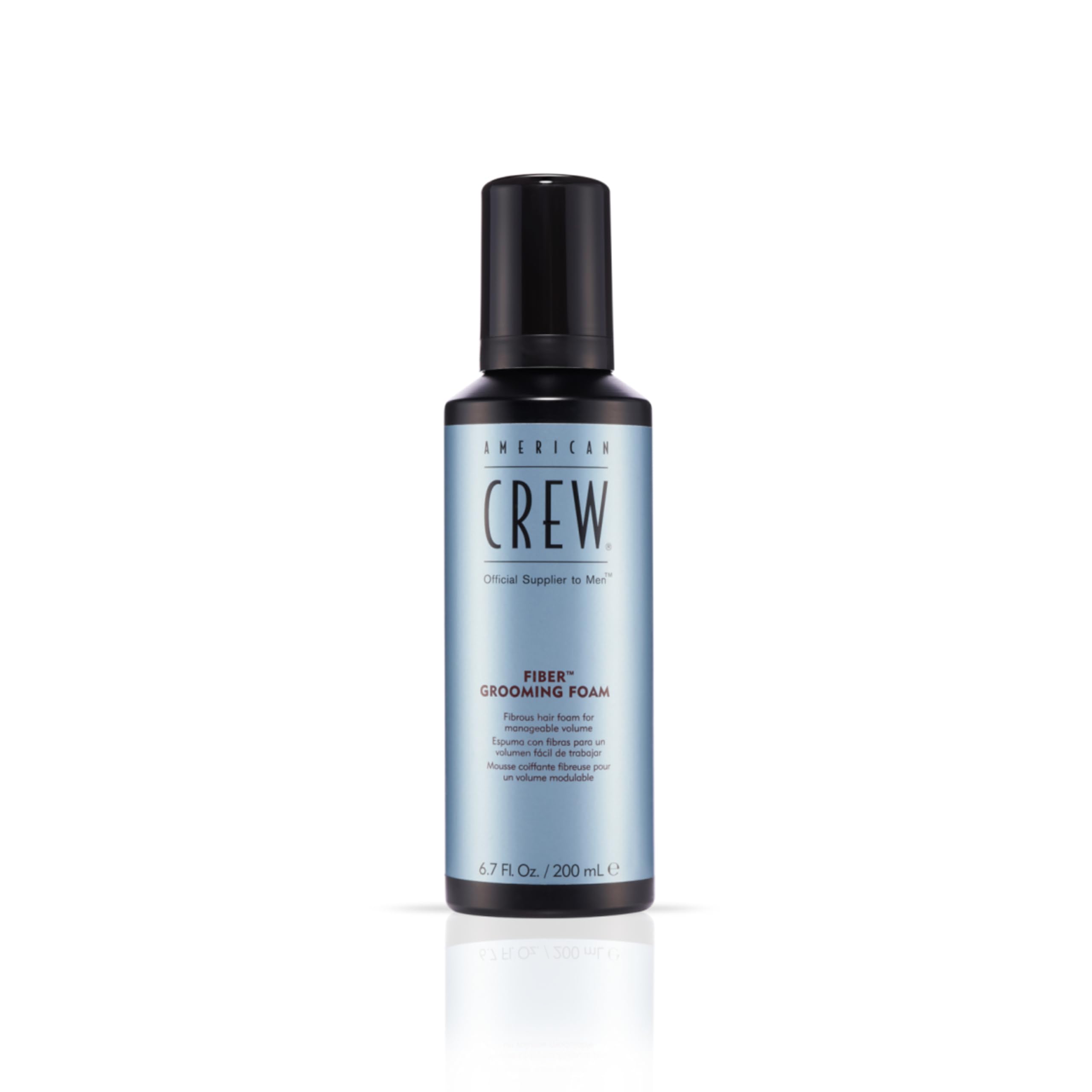 American Crew Hair Fiber Grooming Foam bottle front shows medium-hold formula for everyday style