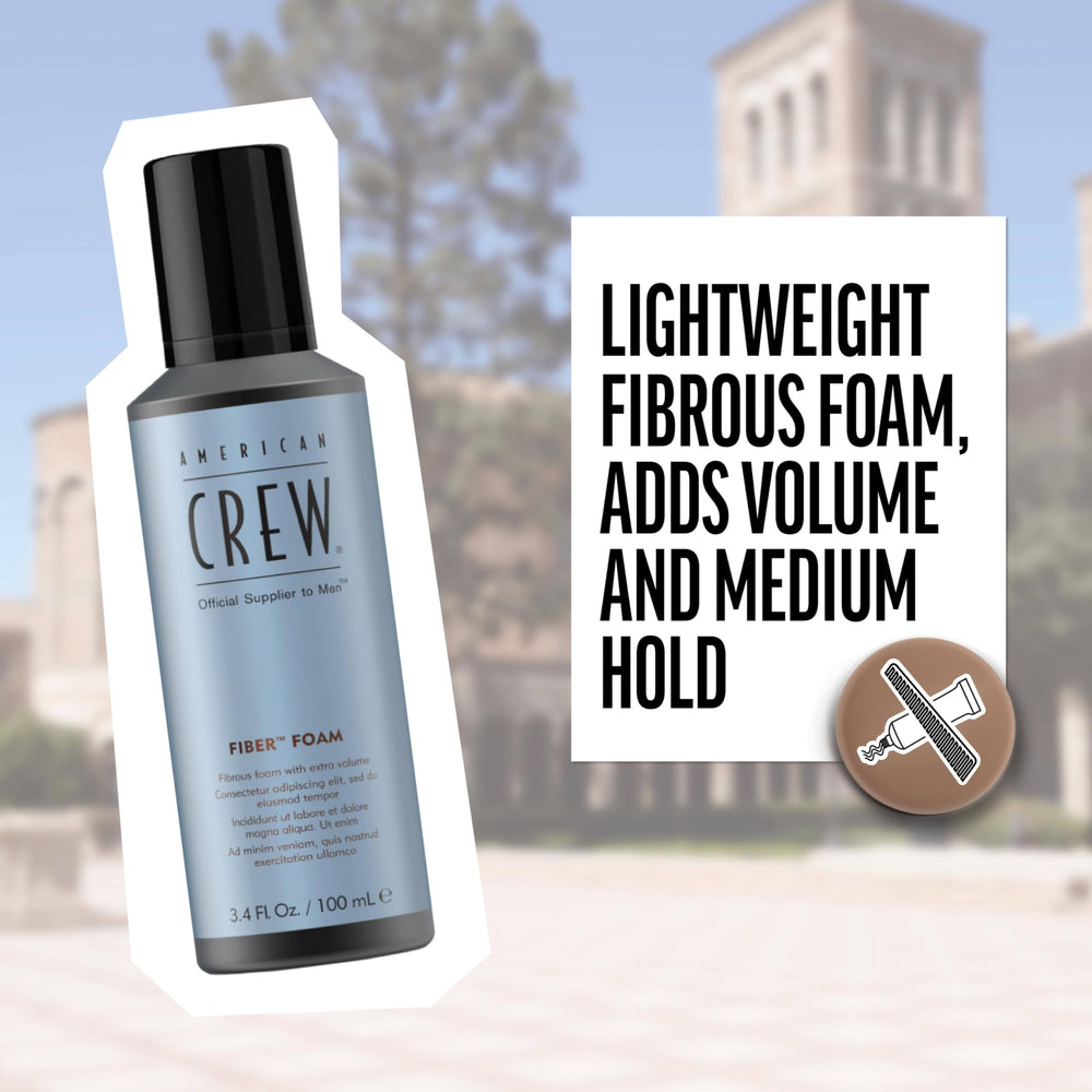 American Crew Hair Fiber Grooming Foam on styled hair shows natural shine with light hold
