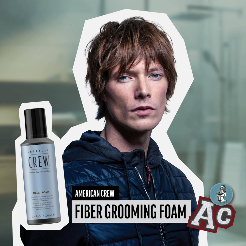 American Crew Hair Fiber Grooming Foam packaging reflects brand leadership in men's grooming