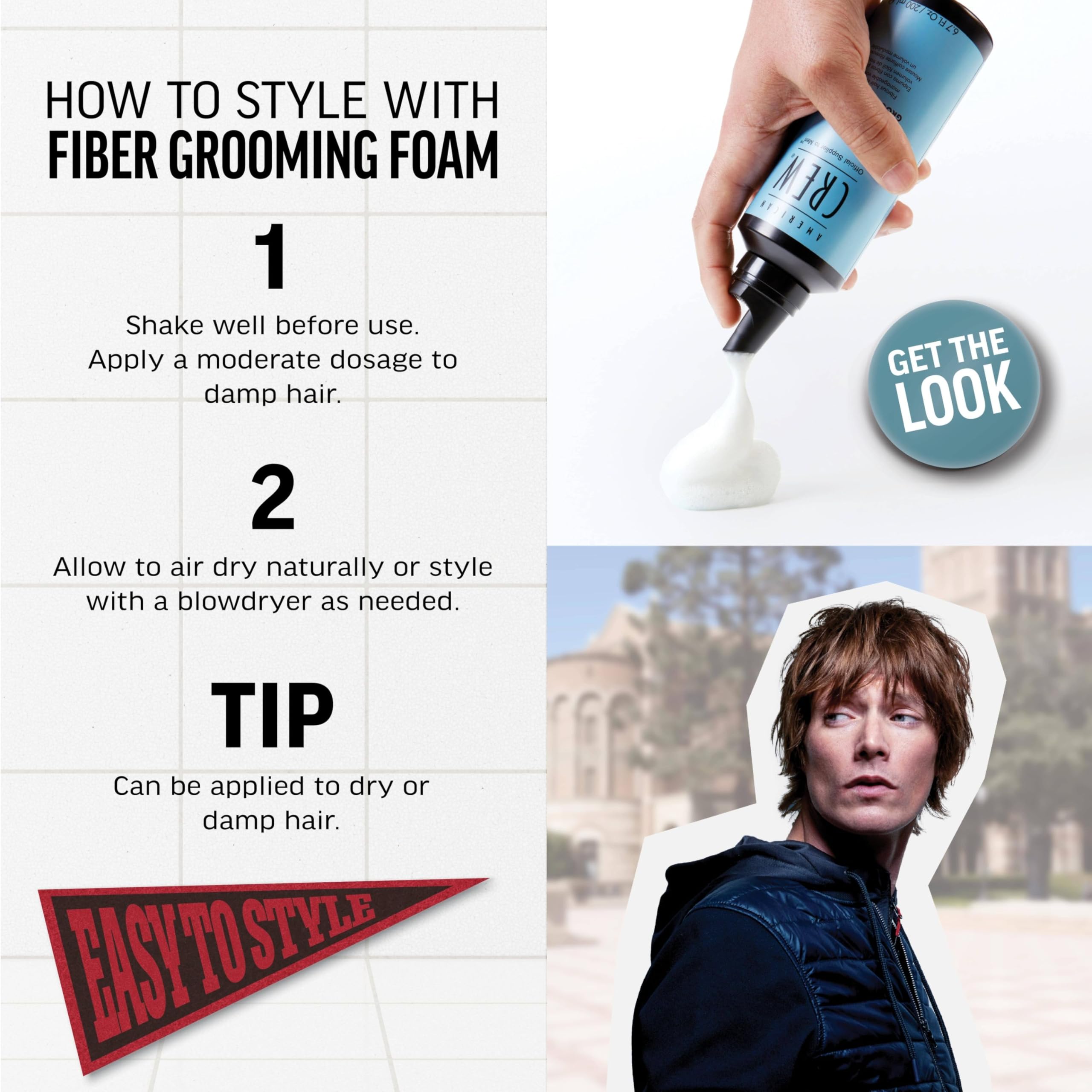 American Crew Hair Fiber Grooming Foam close-up highlights fibrous texture for flexible volume