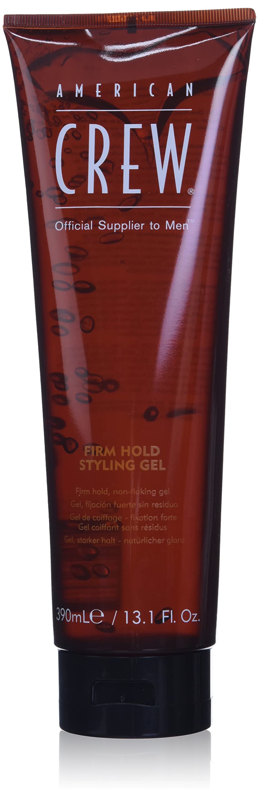 American Crew hair gel firm hold bottle highlights long-lasting hold for defined, frizz-free styles.