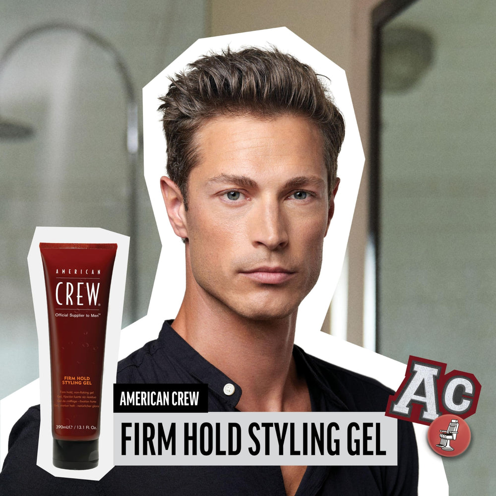 American Crew Hair Gel packaging close-up, a gift-ready grooming option.
