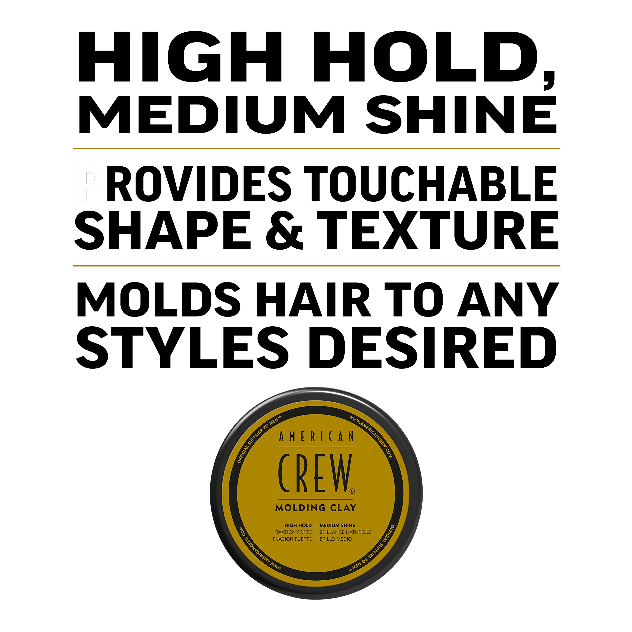 First-use steps for American Crew hair molding clay show simple towel-dried styling.