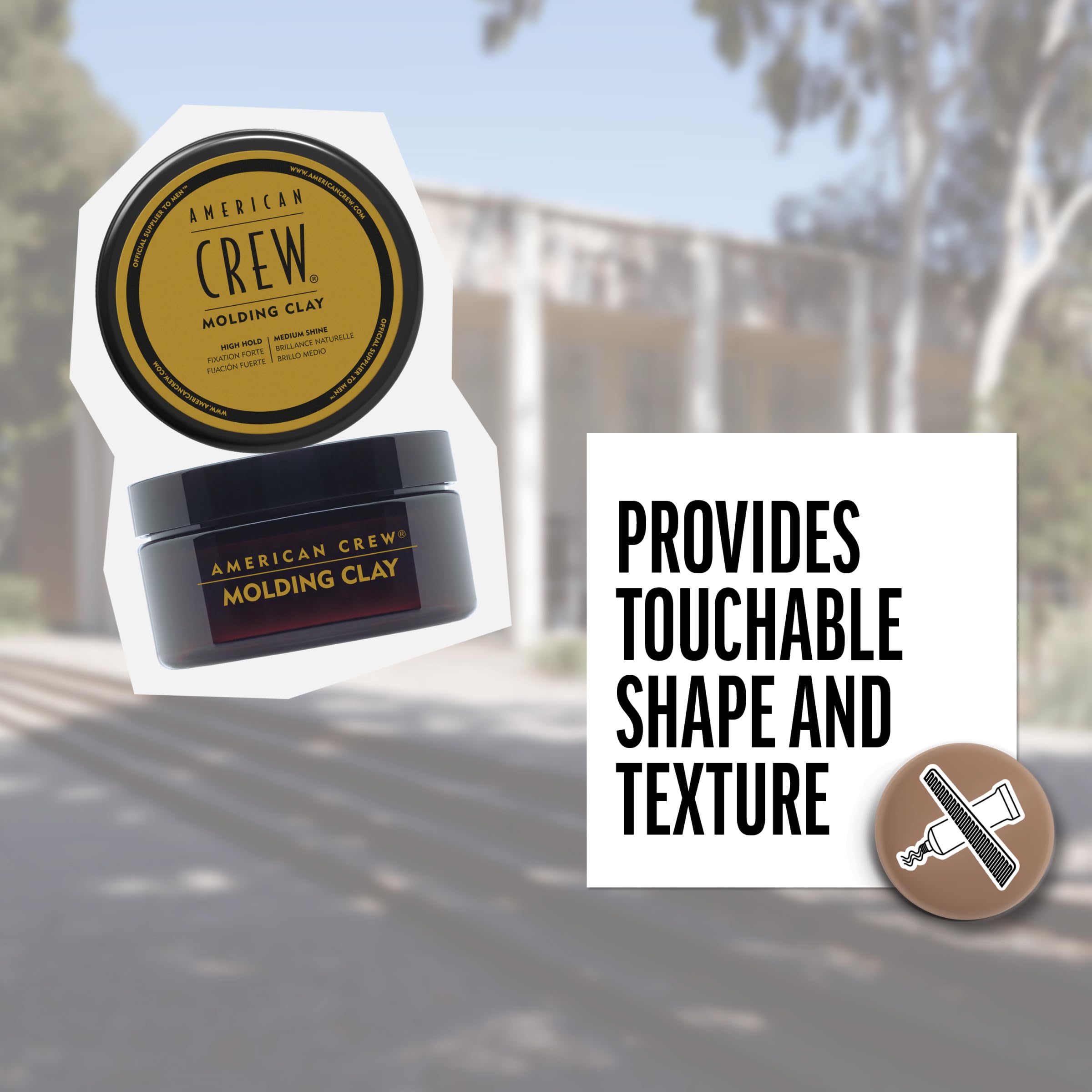 American Crew Hair Molding Clay styling close-up reveals texture and hold.