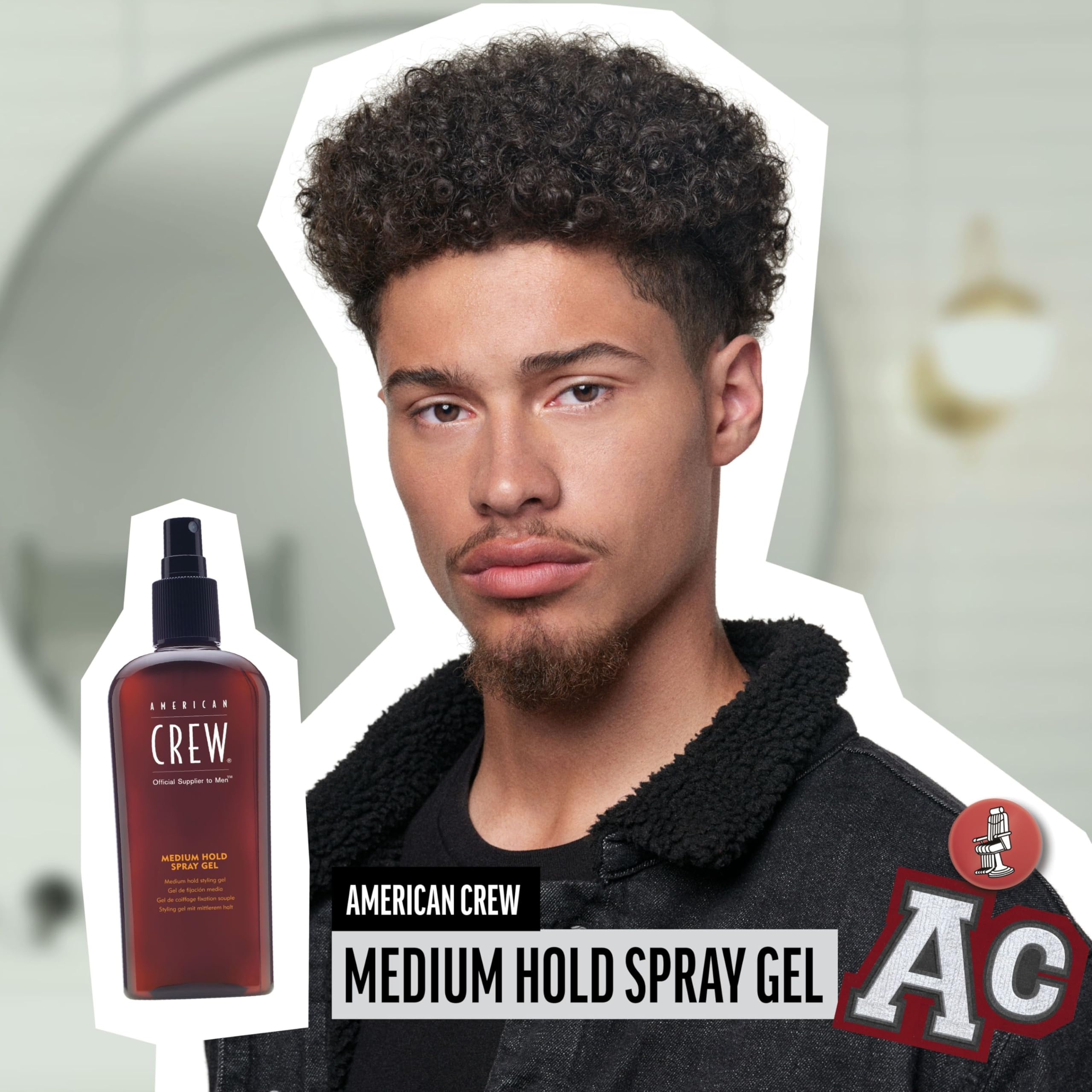 American Crew gel packaging highlights Sage, Ginseng, Quillaia ingredients for hair care.