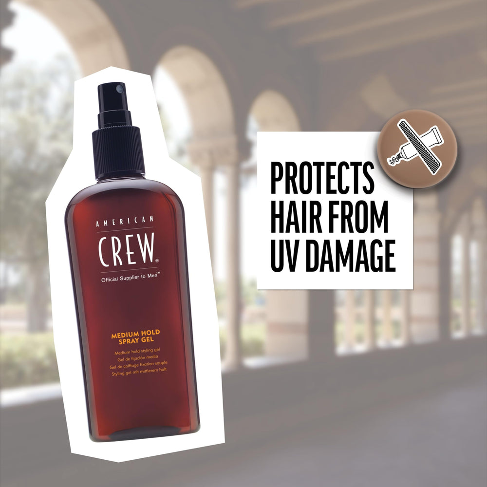 American Crew gel with sunscreen for UV protection during sun exposure.