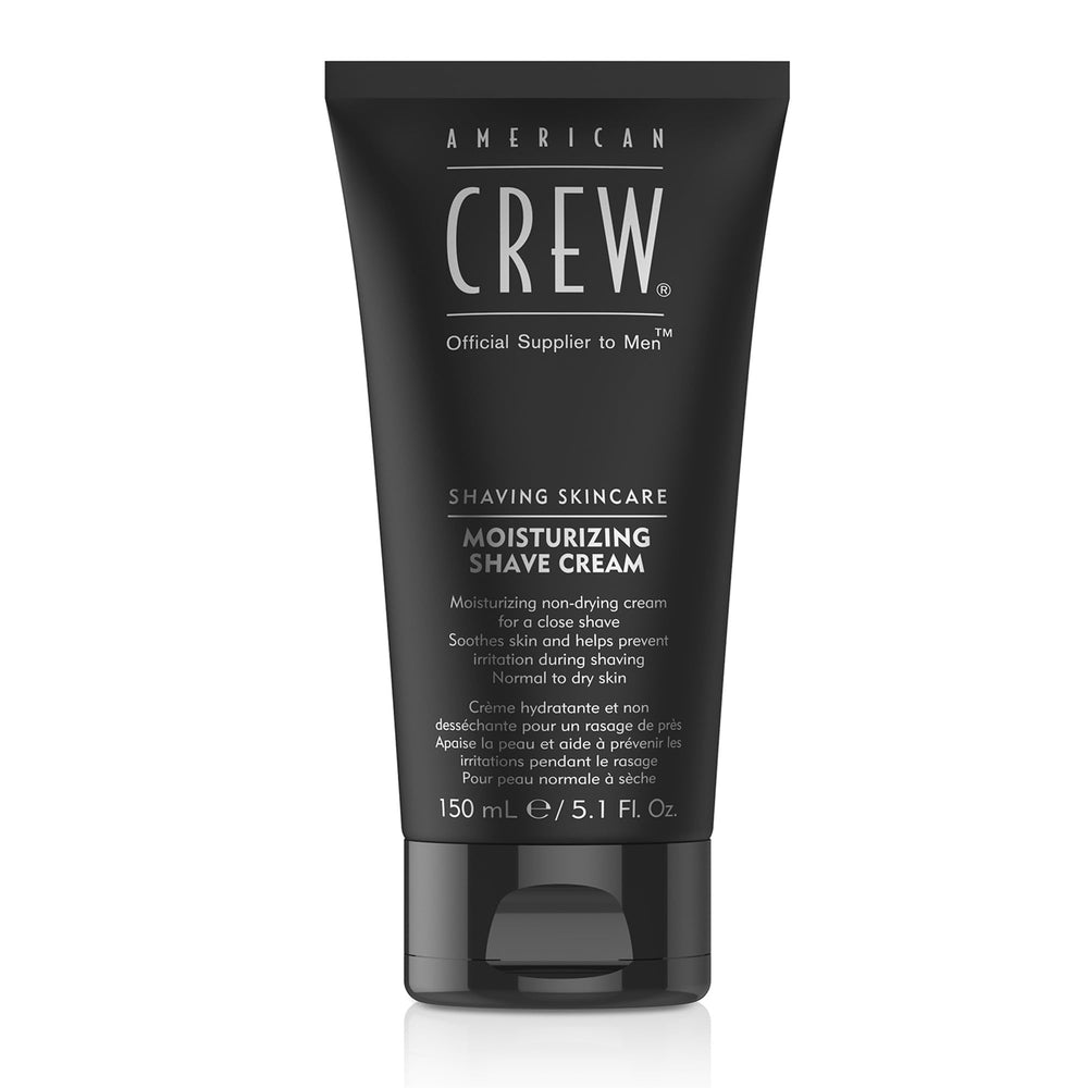 American Crew Moisturizing Shave Cream close-up lather shows non-drying protection.