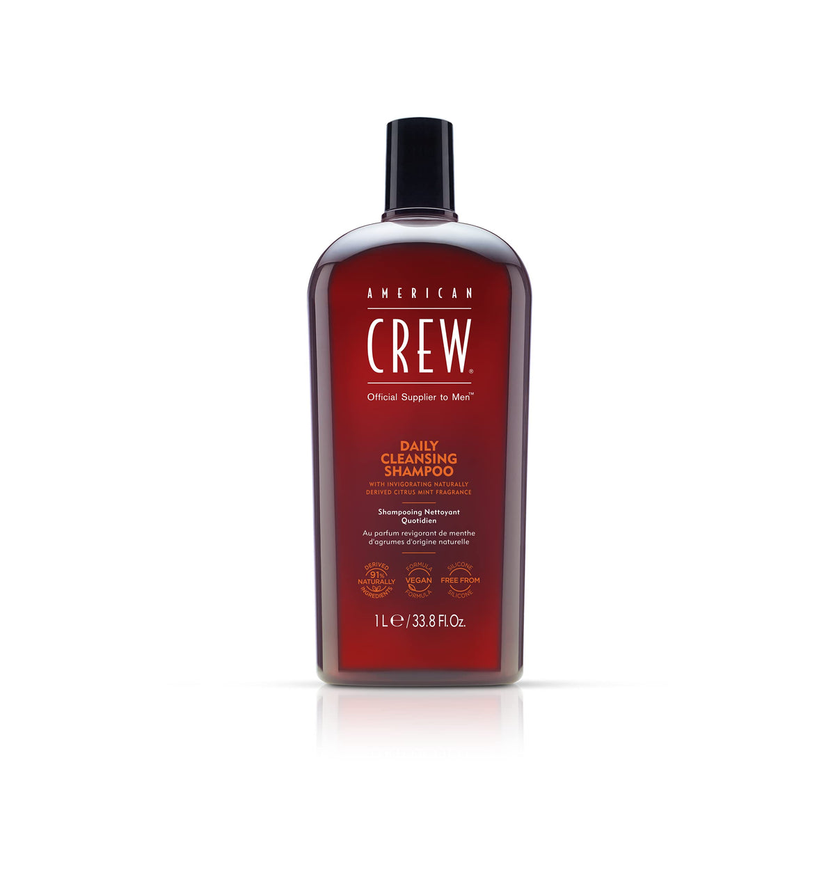 American Crew Daily Cleanser bottle highlighting refreshing citrus mint aroma for daily hair cleansing and moisture