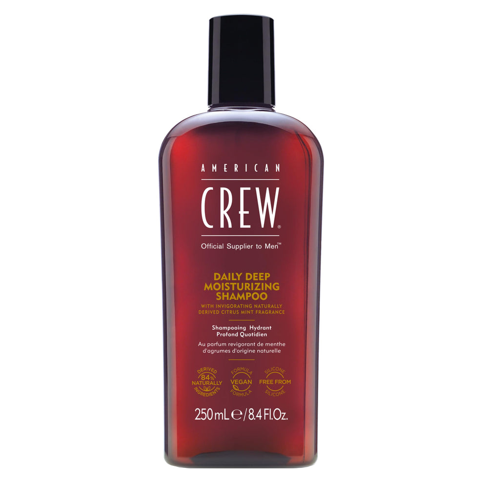 American Crew Deep Moisturizing Shampoo bottle promises daily hydration for softer hair.