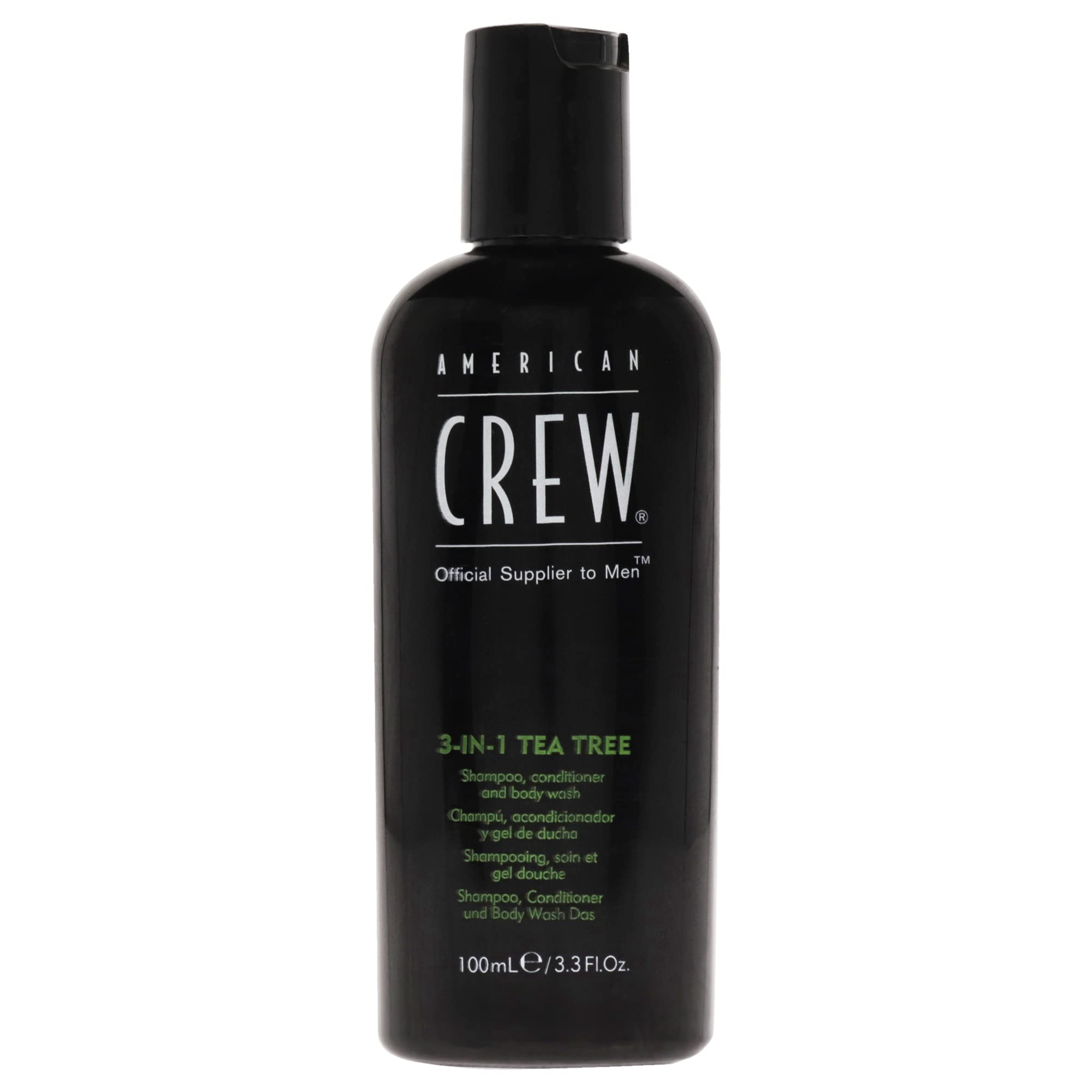American Crew Tea Tree 3-in-1 bottle delivers a refreshing cleanse for hair and skin