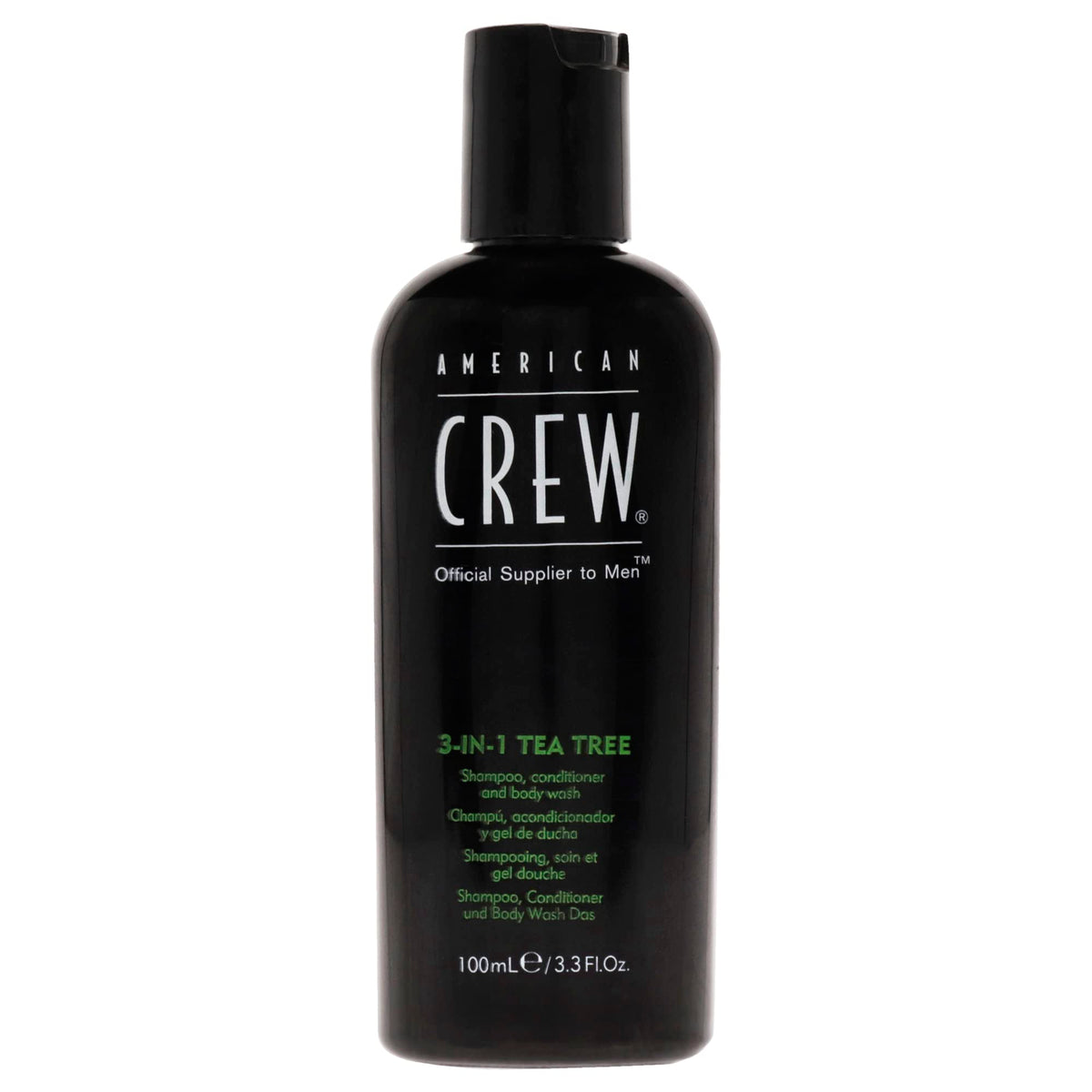 American Crew Tea Tree 3-in-1 bottle delivers a refreshing cleanse for hair and skin