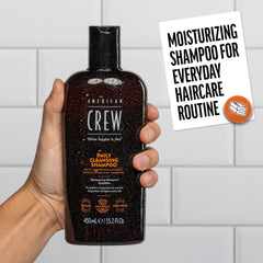 American Crew vegan formula label emphasizes natural ingredients for daily hair support.