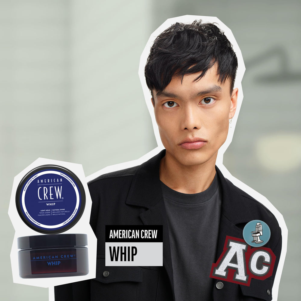 American Crew Whip Styling Cream dispensing action shows easy, even application for controlled styling.