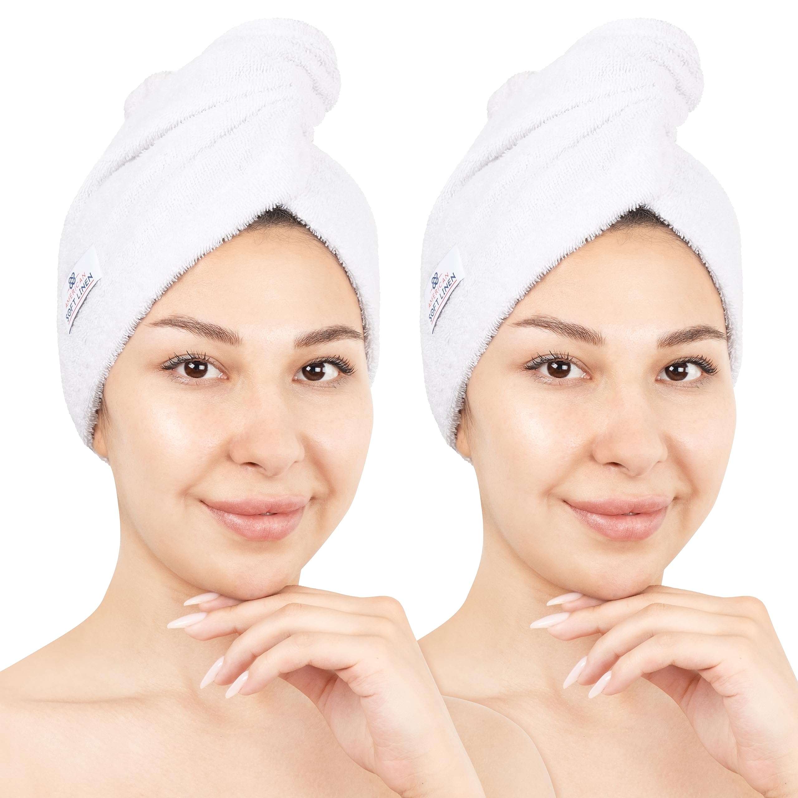 American Soft Linen hair towels cap open shows comfortable wrap for daily use