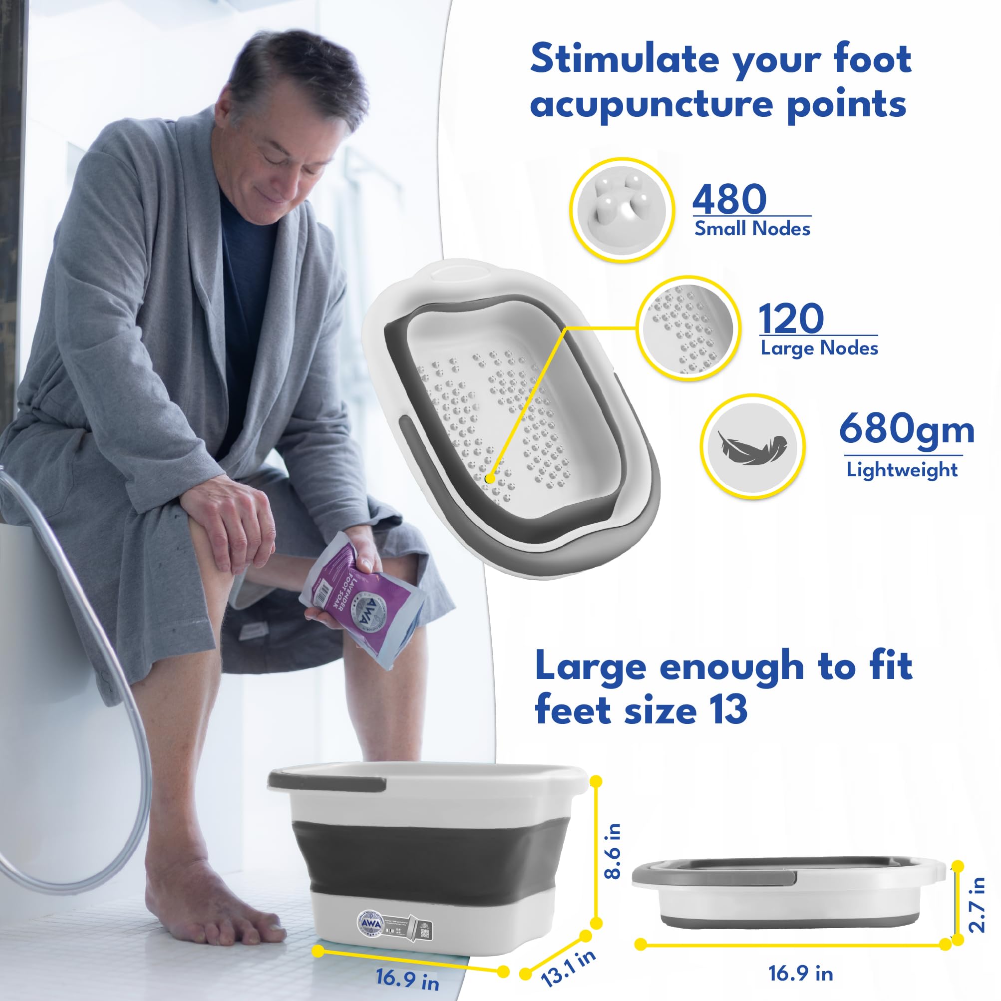 American Wellness Authority durable thick-wall plastic foot tub resists cracking during daily use.