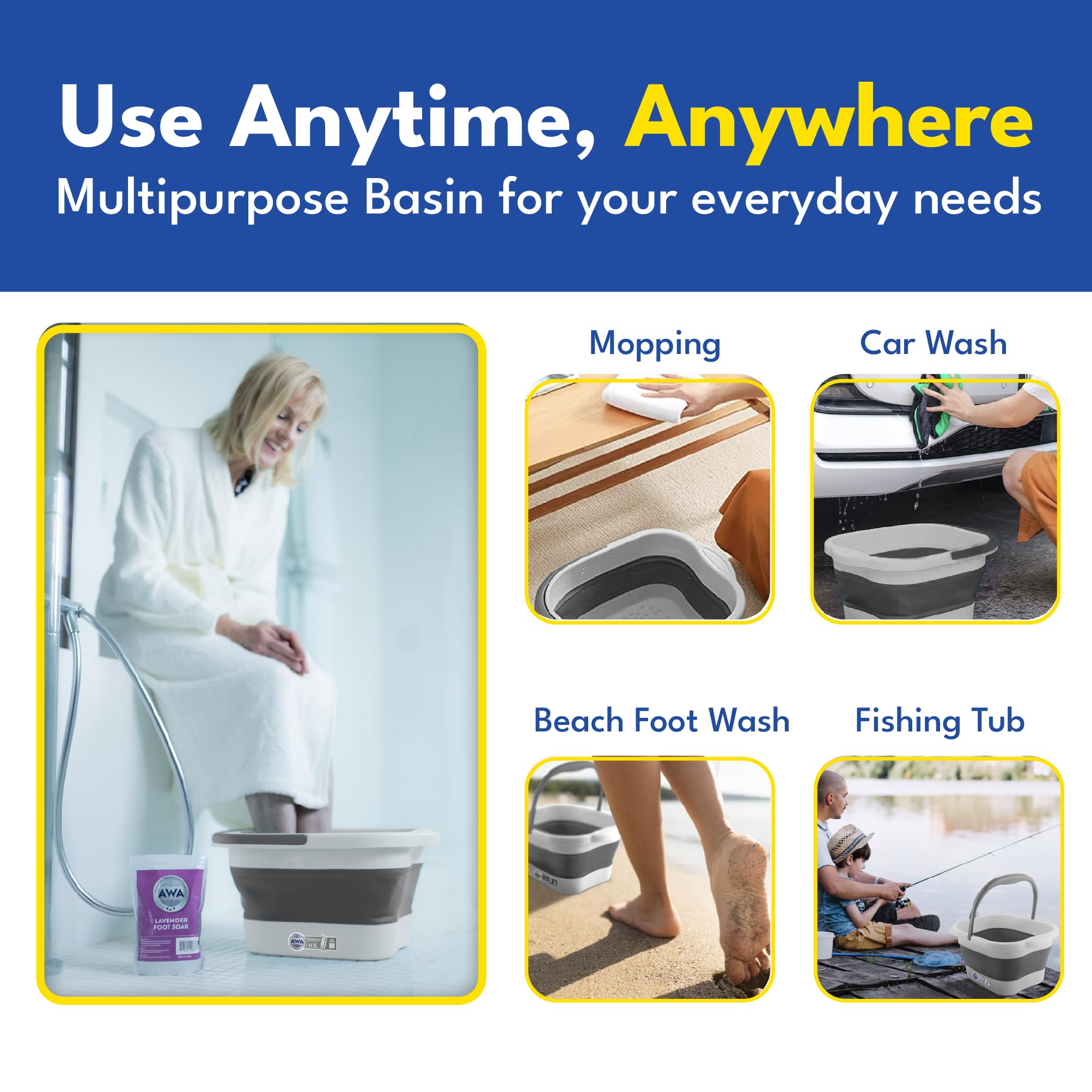 American Wellness Authority portable foot spa with handle for easy transport.