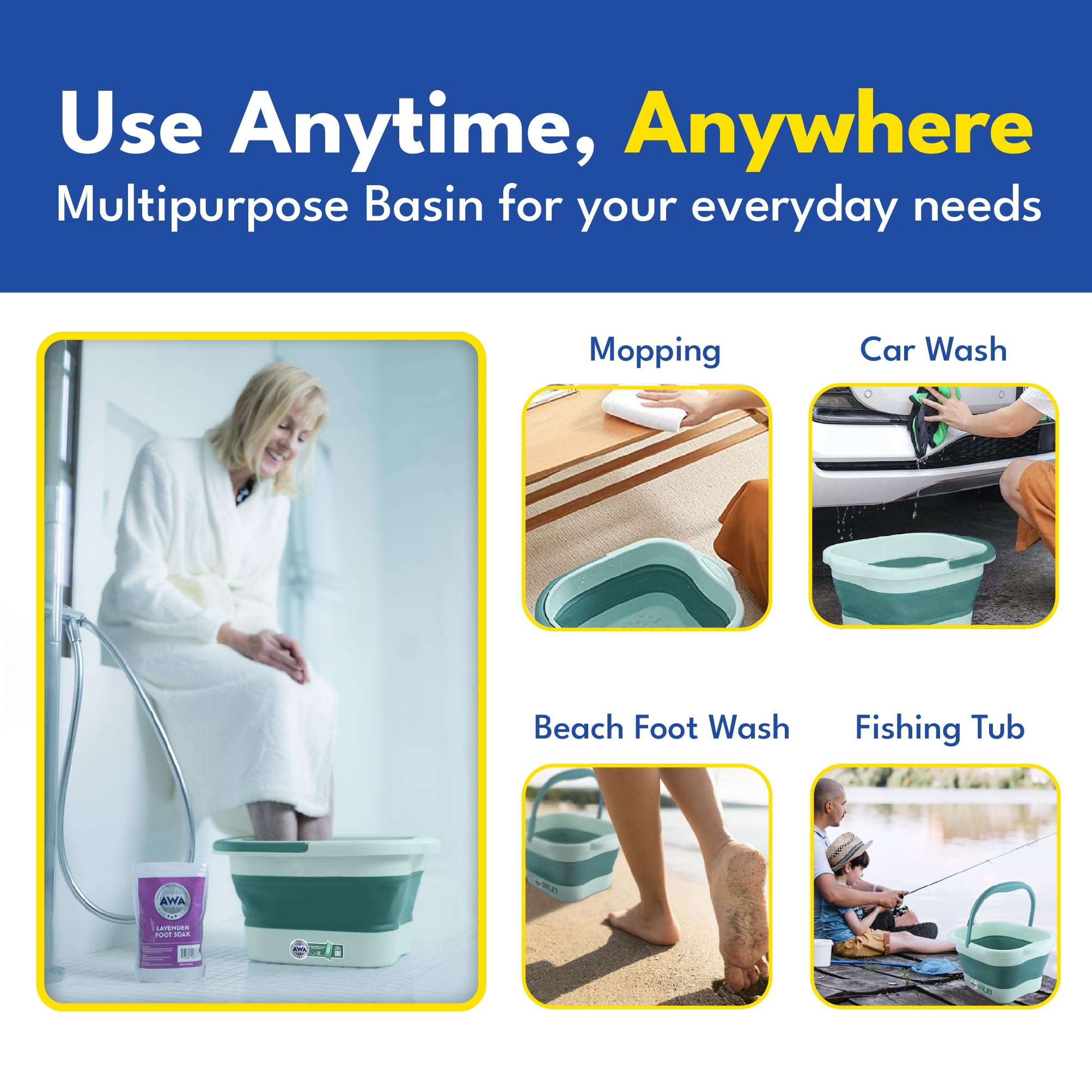 American Wellness Authority portable foot spa with built-in handle for easy transport.