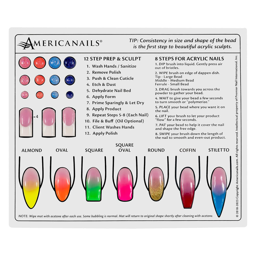 Americanails Mini Acrylic Nail Training Mat icons: bead and design placement practice
