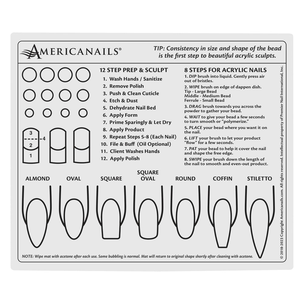 Americanails Mini Acrylic Nail Training Mat with various shapes for diverse nail art