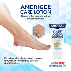 AMERIGEL Care Lotion heel care scene illustrates moisturized, less rough skin