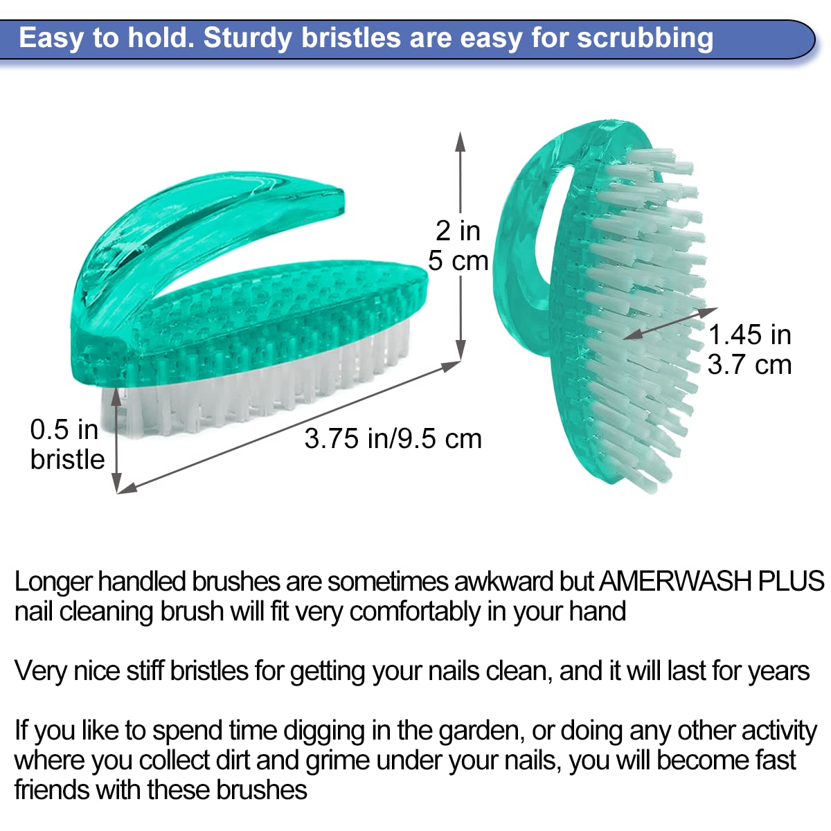 AMERWASH PLUS nail brush stiff bristles green removes stubborn grime from nails