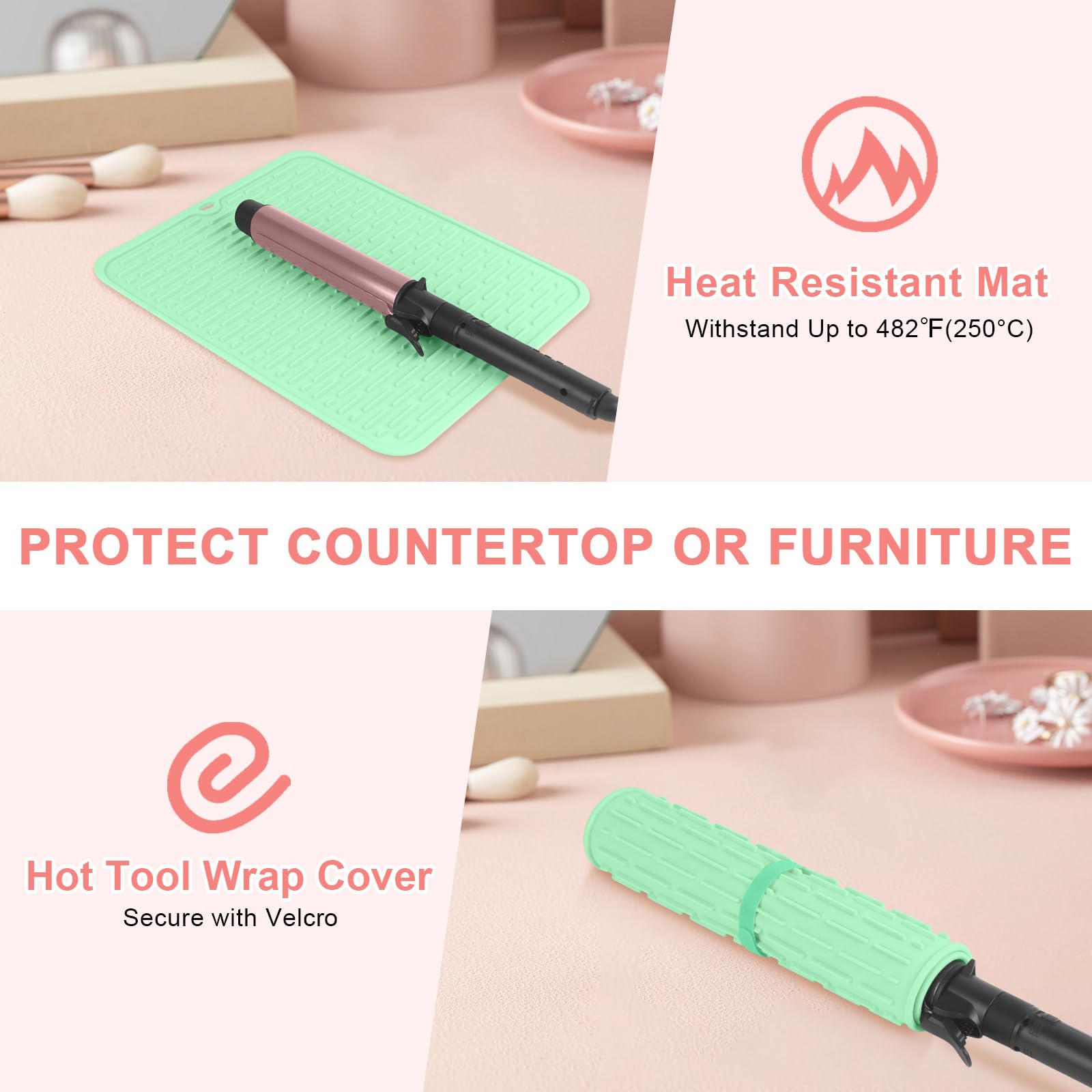 AMIJÉAL curling iron mat holding multiple tools at once