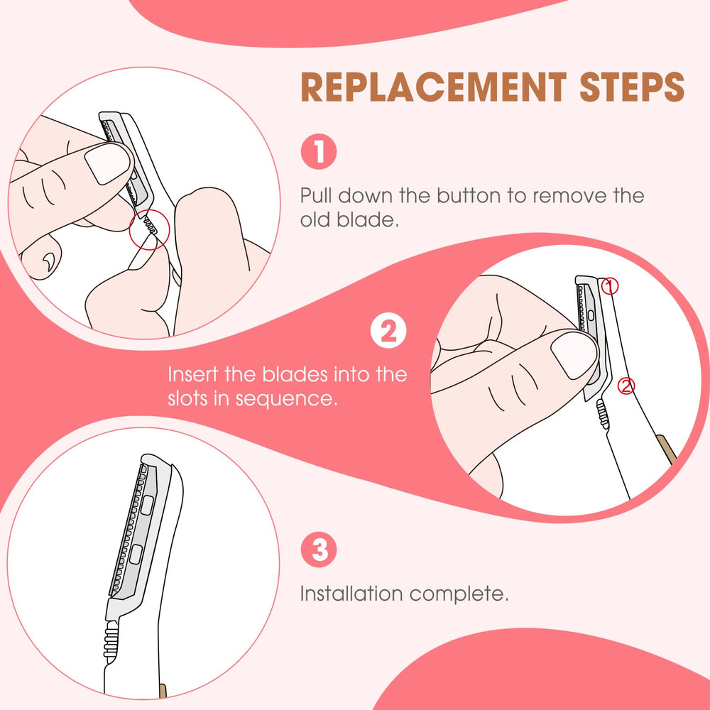 AMILKME blade refill close-up with stainless steel blades for peach fuzz removal.