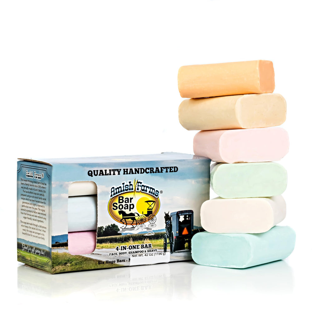 Amish Farms family-friendly packaging highlights gentle, multi-use soap.
