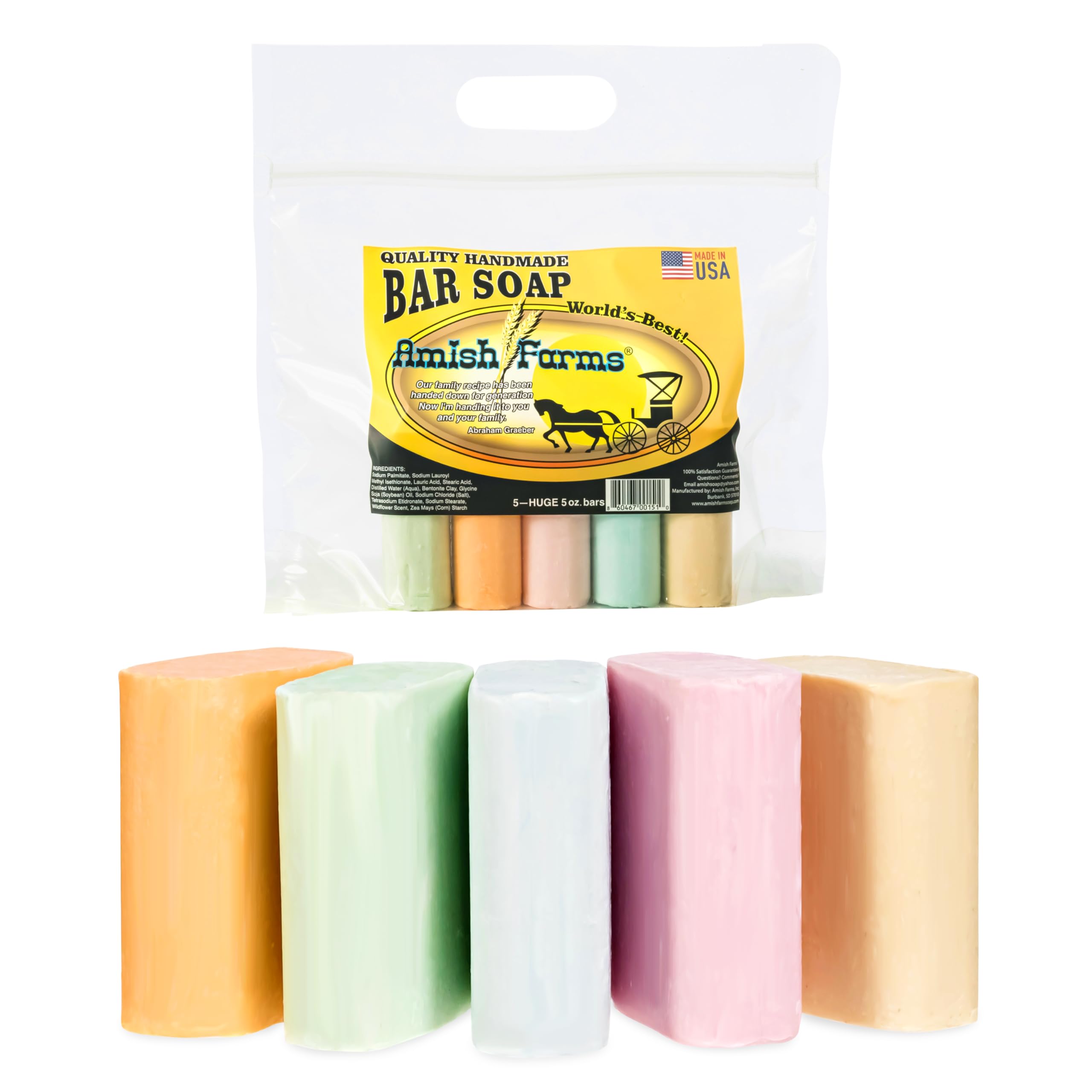 Amish Farms soap bar suitable for hands and body cleansing.