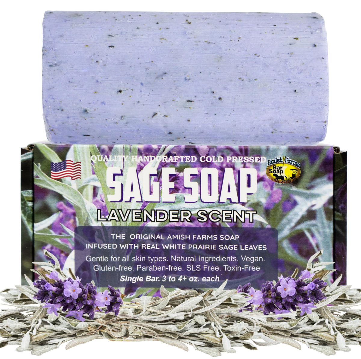 Amish Farms Sage Soap Bar lavender-scent provides calming cleansing for skin.