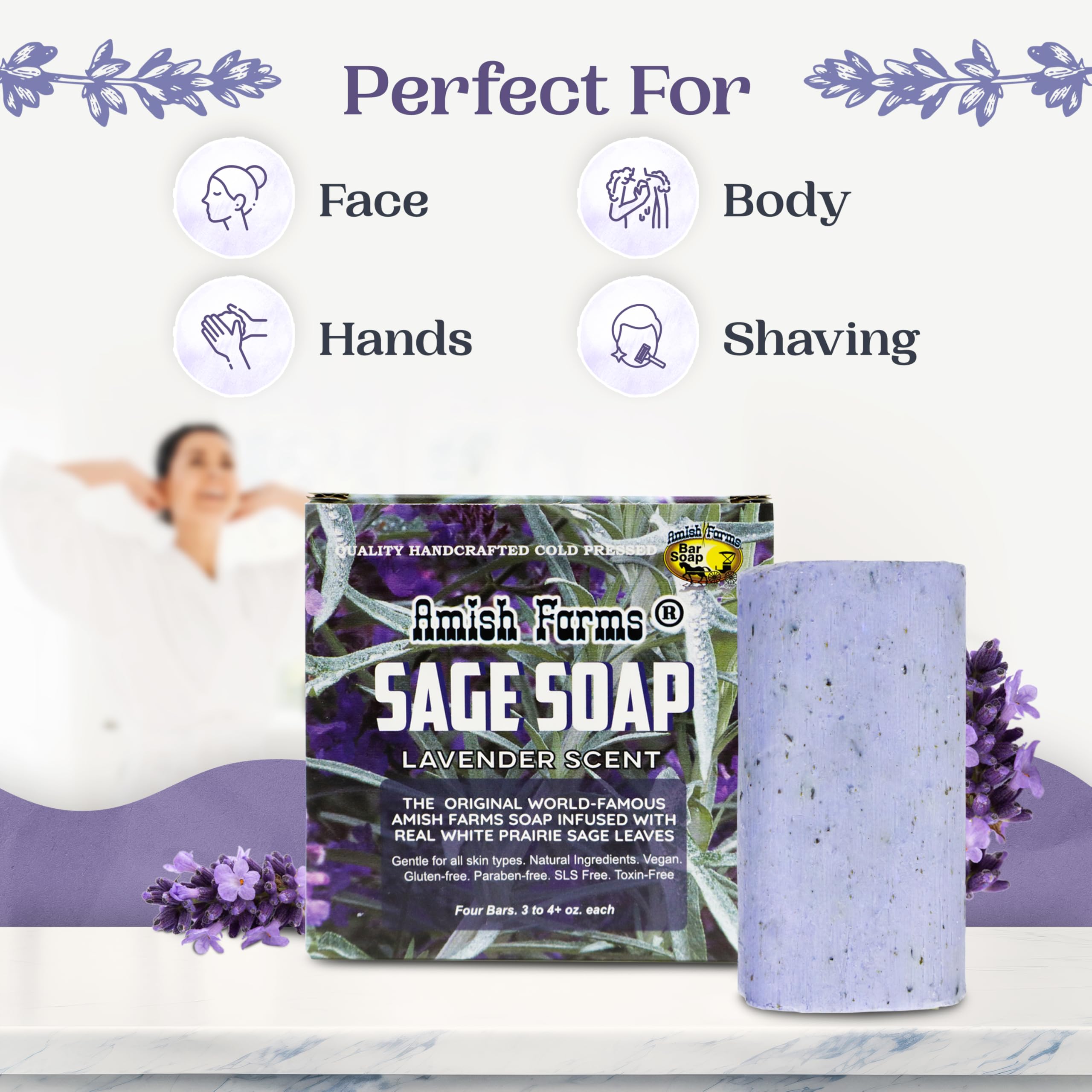 Amish Farms Sage Soap Bar USA-made indicates handmade quality from the USA.