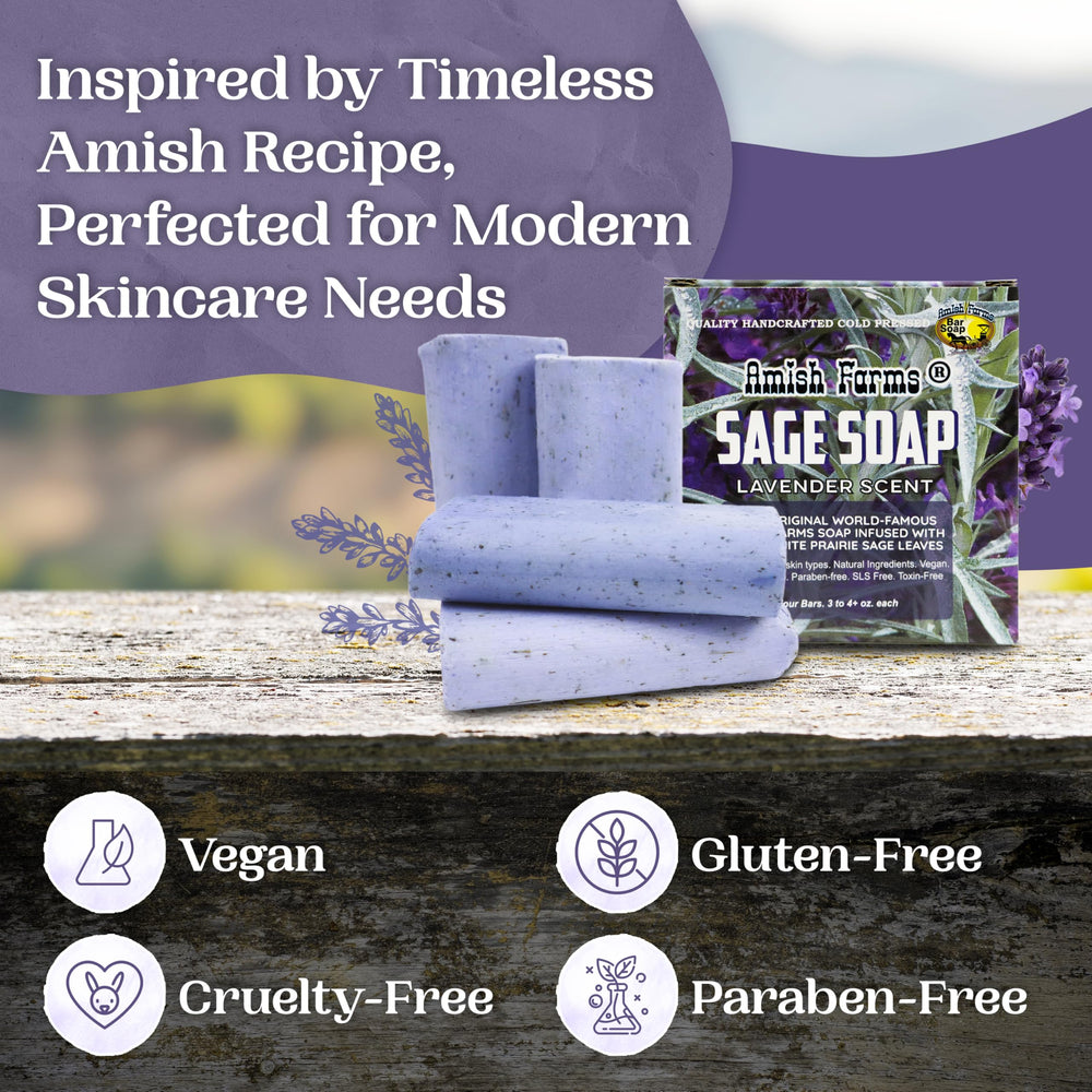 Amish Farms Sage Soap Bar vegan-gentle formula free of parabens and SLS.