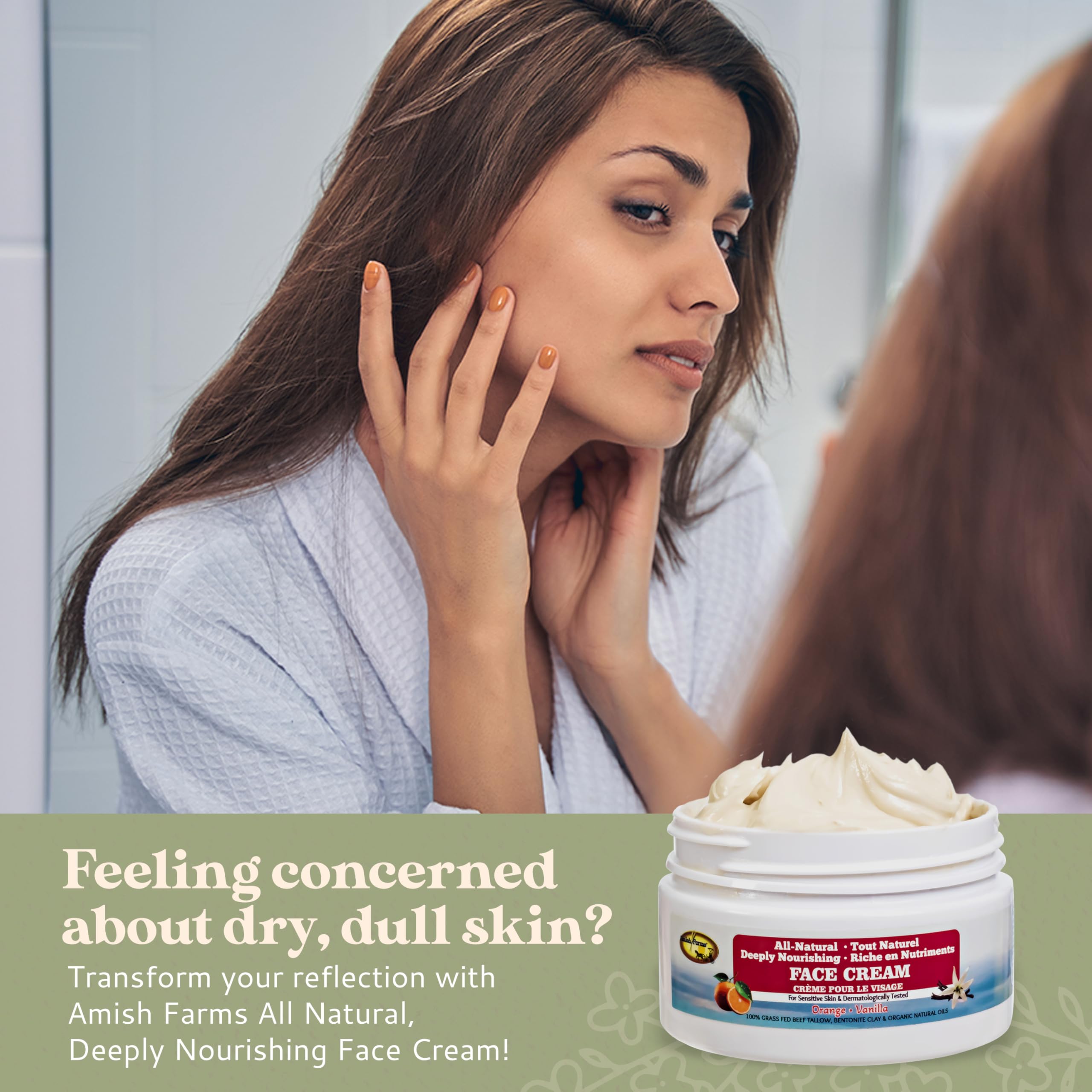 Amish Farms Tallow Face Cream texture closeup highlights nourishment and smooth finish.