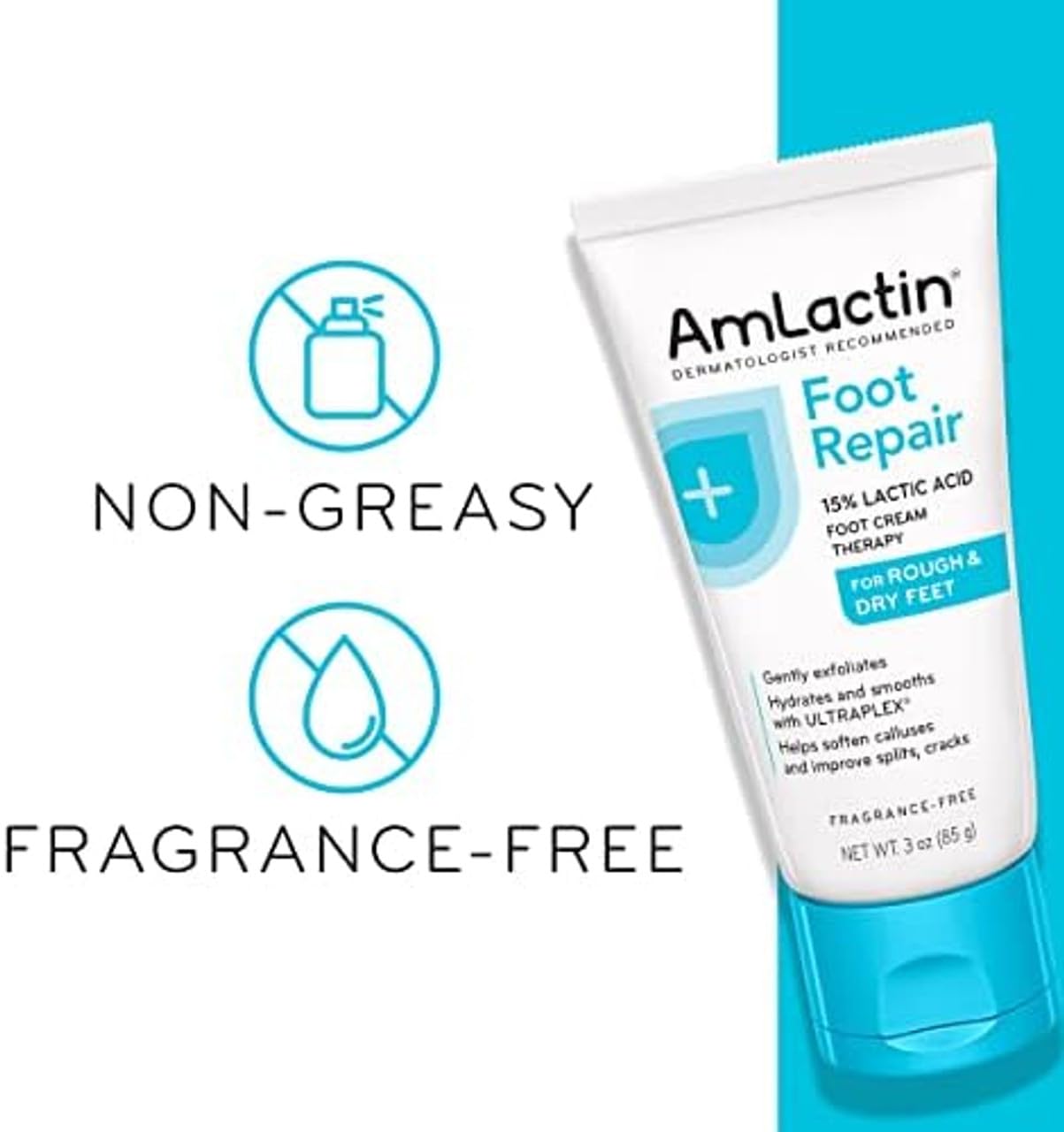 AmLactin fragrance-free label communicates sensitivity-friendly foot care.