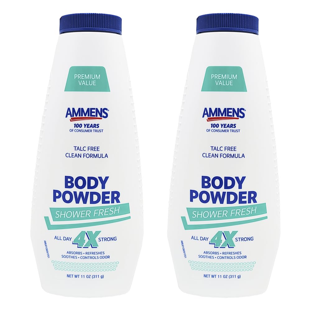AMMENS Powder Shower Fresh bottle demonstrates long-lasting moisture absorption for dry, comfortable skin.