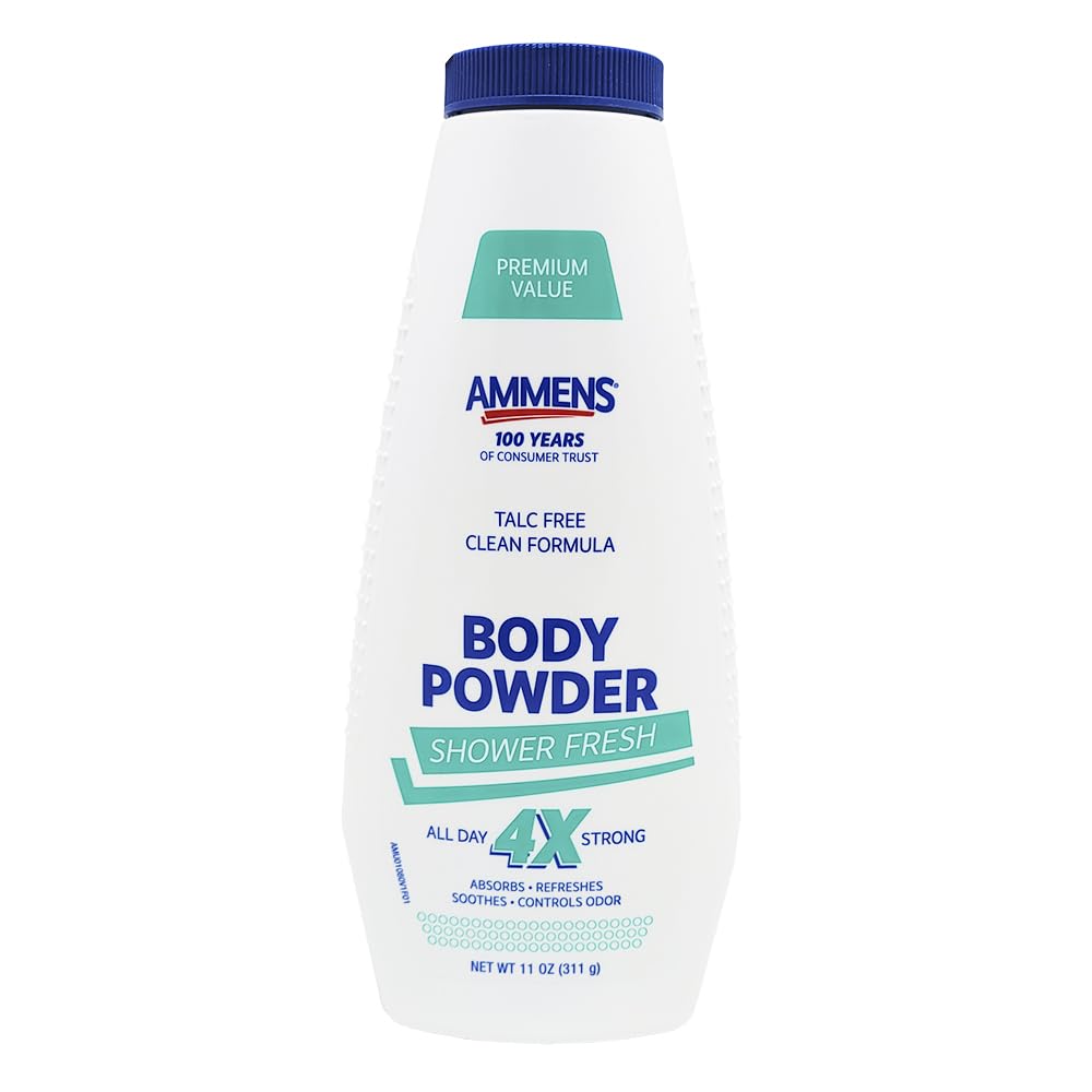 AMMENS Powder Shower Fresh dispense shows easy, mess-free application for even coverage.