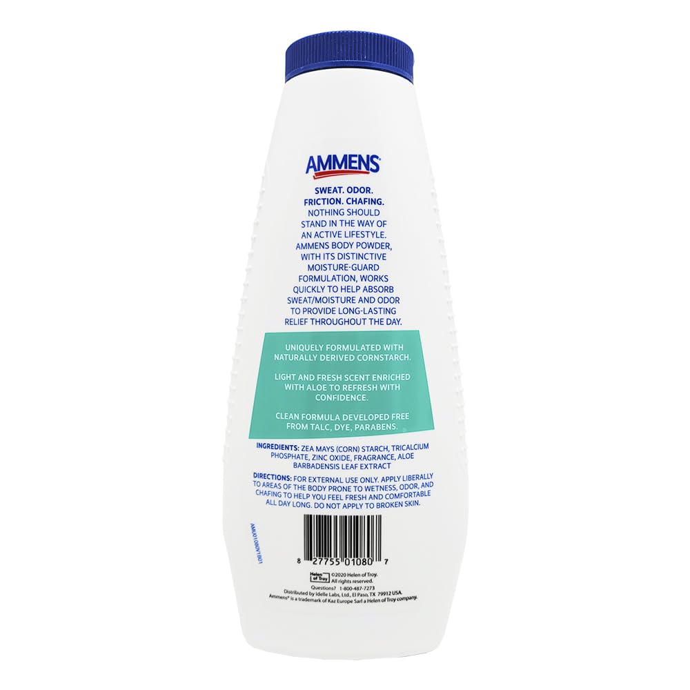 AMMENS Powder Shower Fresh texture closeup reveals fine powder for cooling and drying skin.