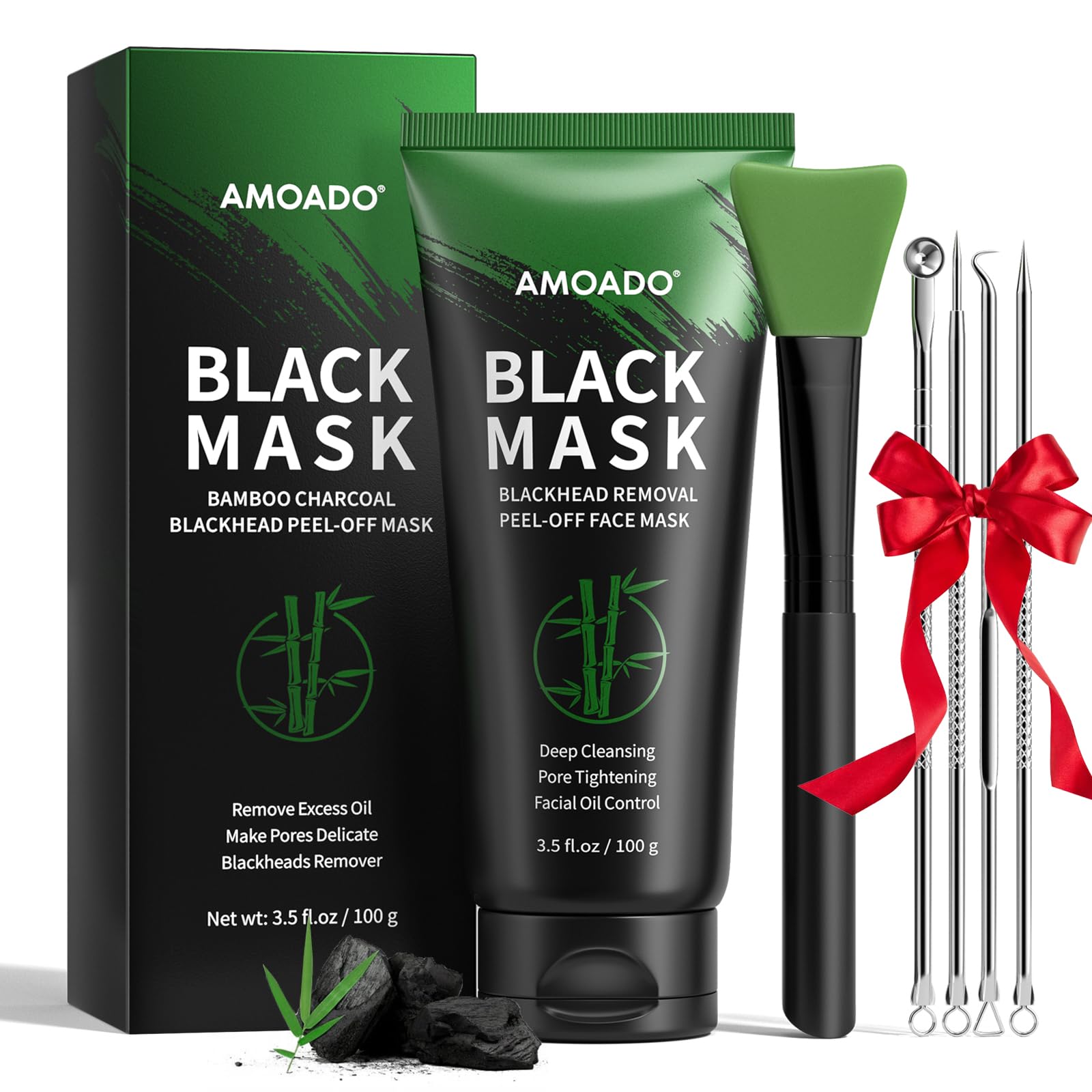 AMOADO Blackhead Mask packaging close-up showing compact kit for deep pore cleaning.