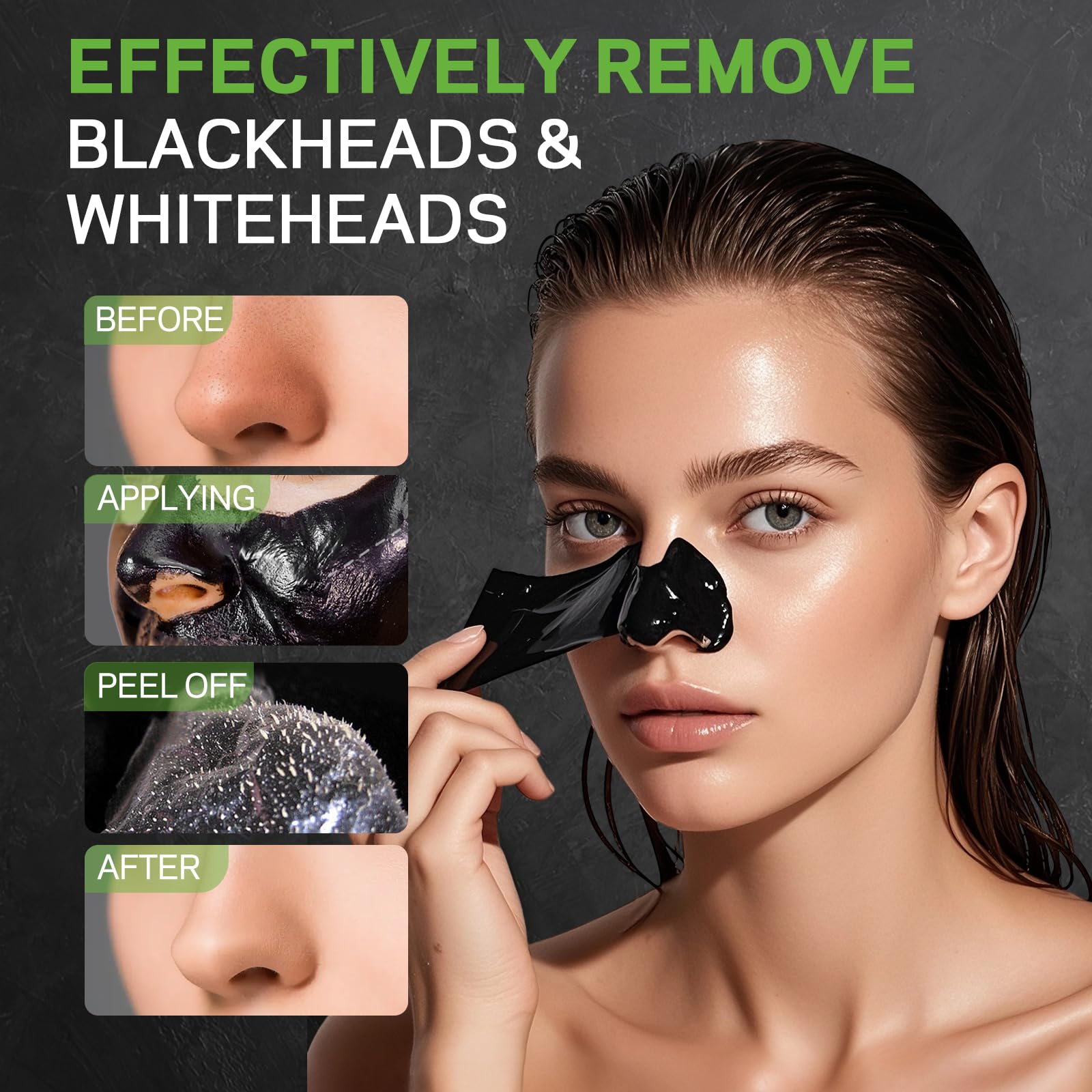 AMOADO Charcoal Peel-Off Application demonstrates mask formula for thorough detoxification.