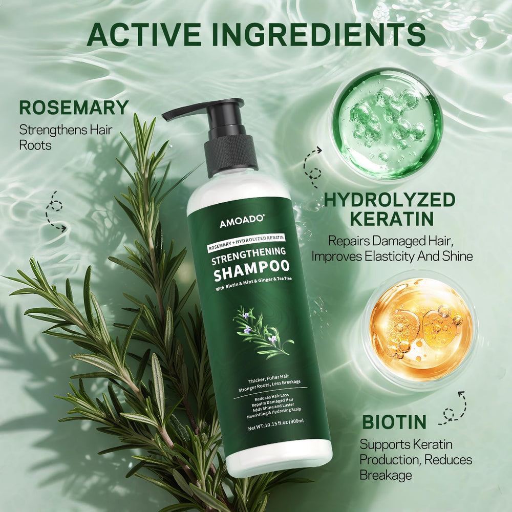 AMOADO rosemary tea tree mint scalp soothing image emphasizing soothing scalp care and refreshing sensation