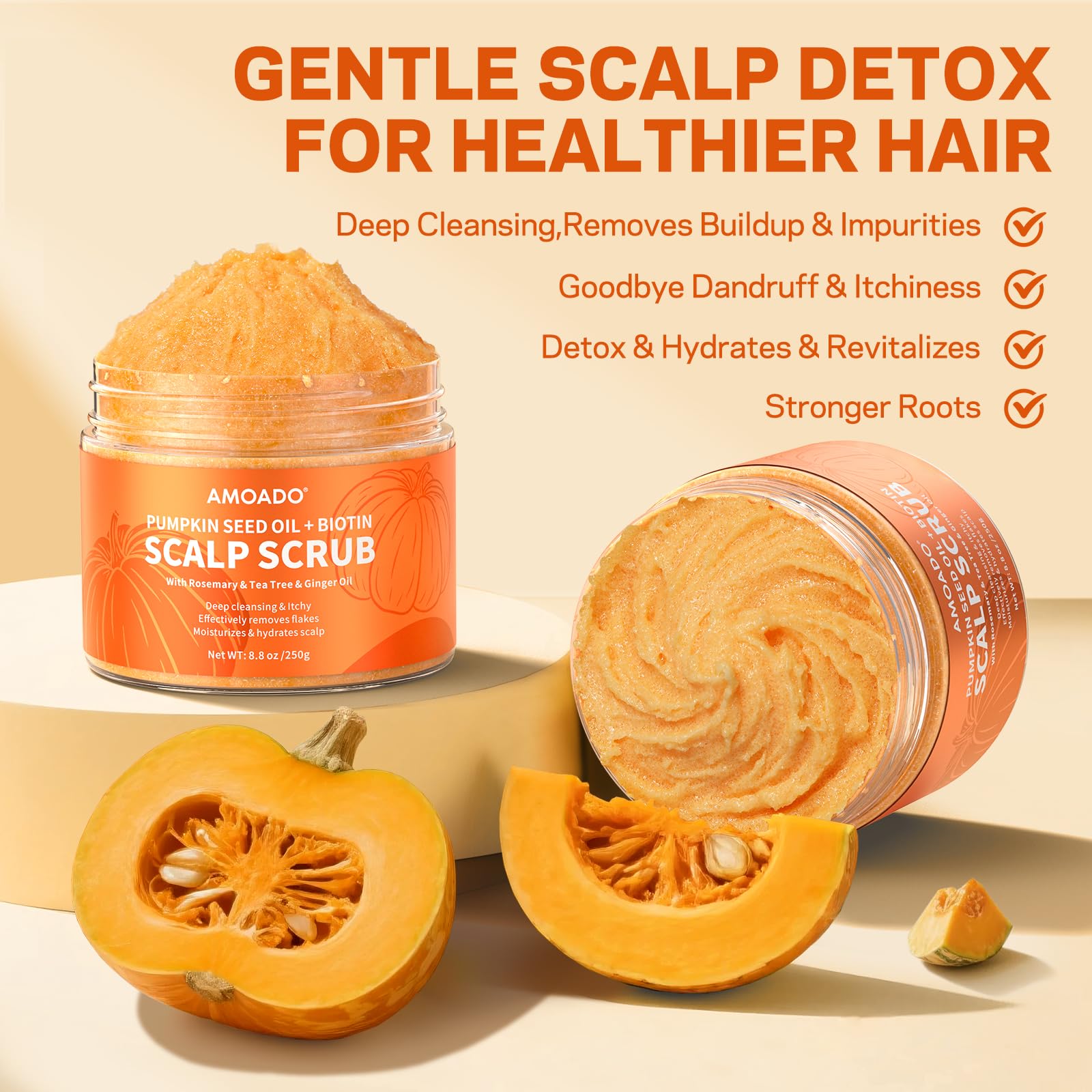 AMOADO Scalp Scrub exfoliating beads illustrate gentle scalp exfoliation